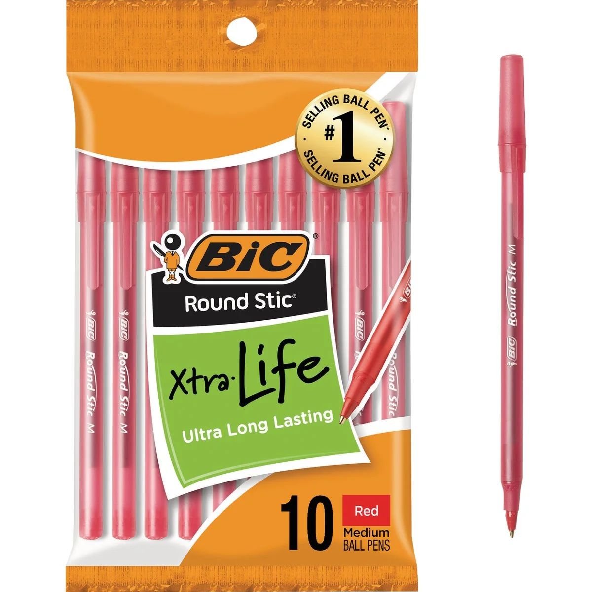 Enhanced BIC Round Stic Medium Point Red Ball Pen 10-Pack Next-Generation
