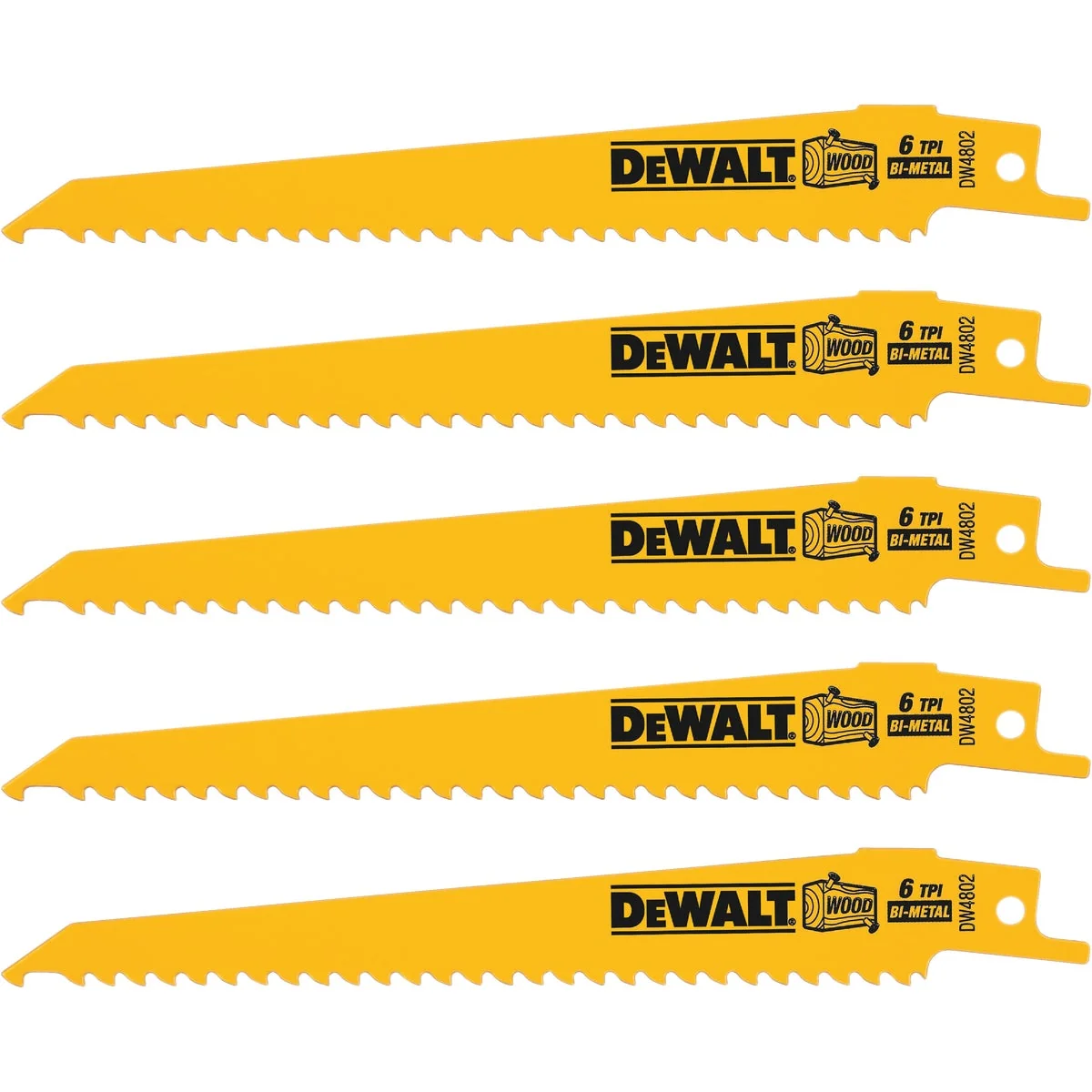 Certified DEWALT 6 In. 6 TPI Taper Back Bi-Metal Reciprocating Saw Blade 5-Pack Versatile
