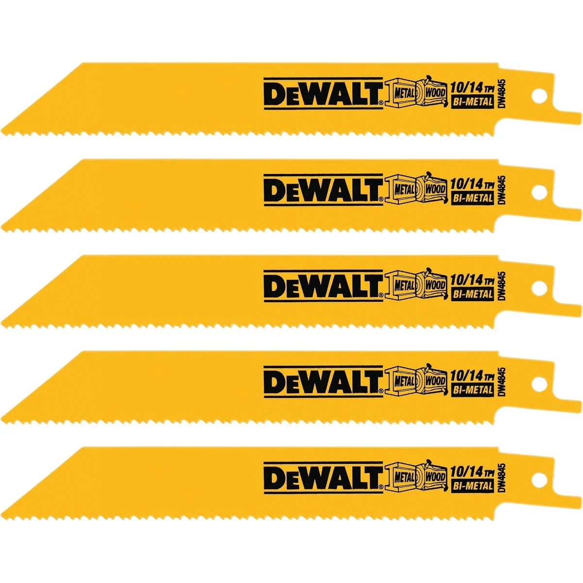Quality DEWALT 6 In. 10 14 TPI Bi-Metal General Purpose Reciprocating Saw Blade 5-Pack Lightweight