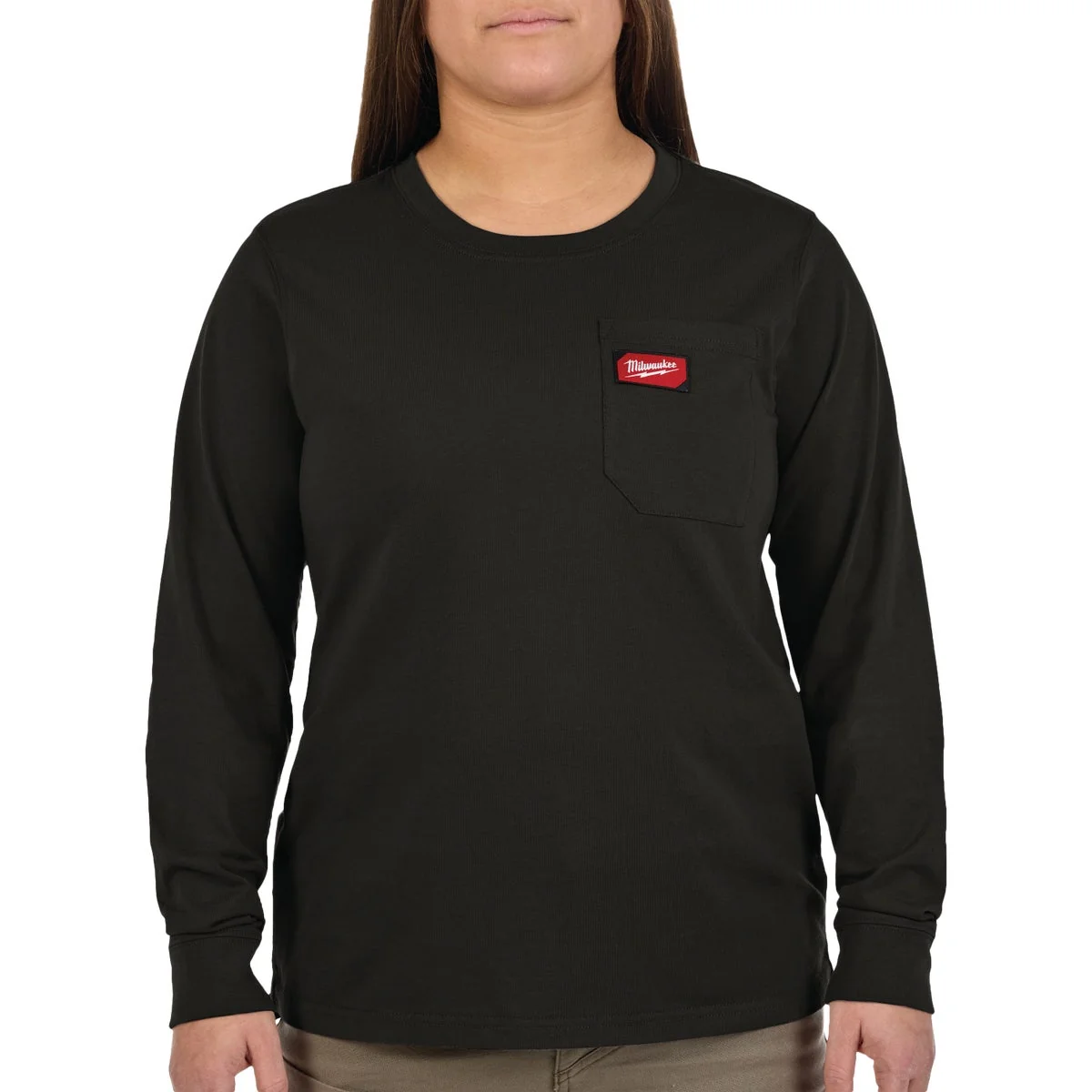 Reliable Milwaukee GRIDIRON Women’s Medium Black Long Sleeve Pocket T-Shirt Smooth
