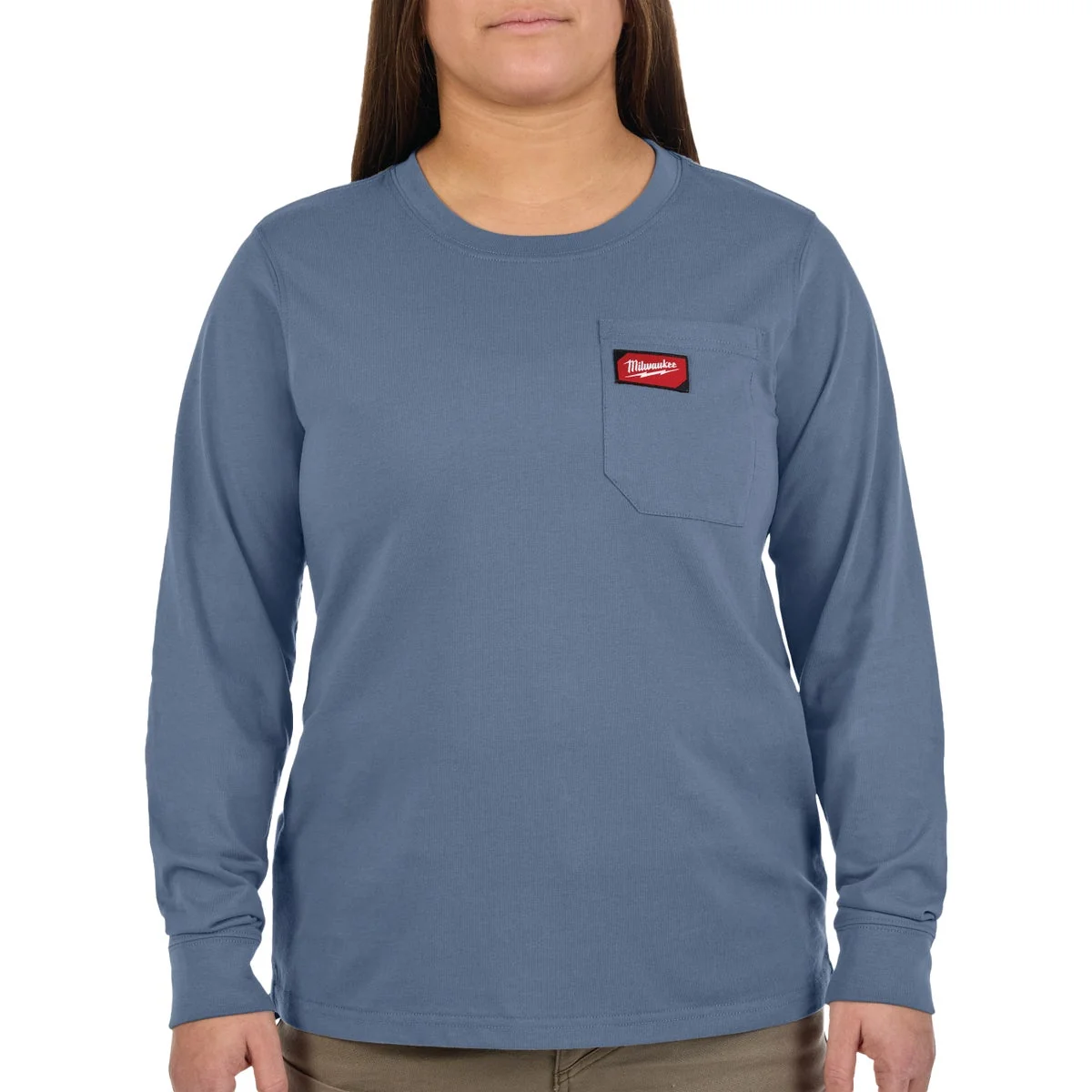 Versatile Milwaukee GRIDIRON Women’s Large Blue Long Sleeve Pocket T-Shirt Exclusive
