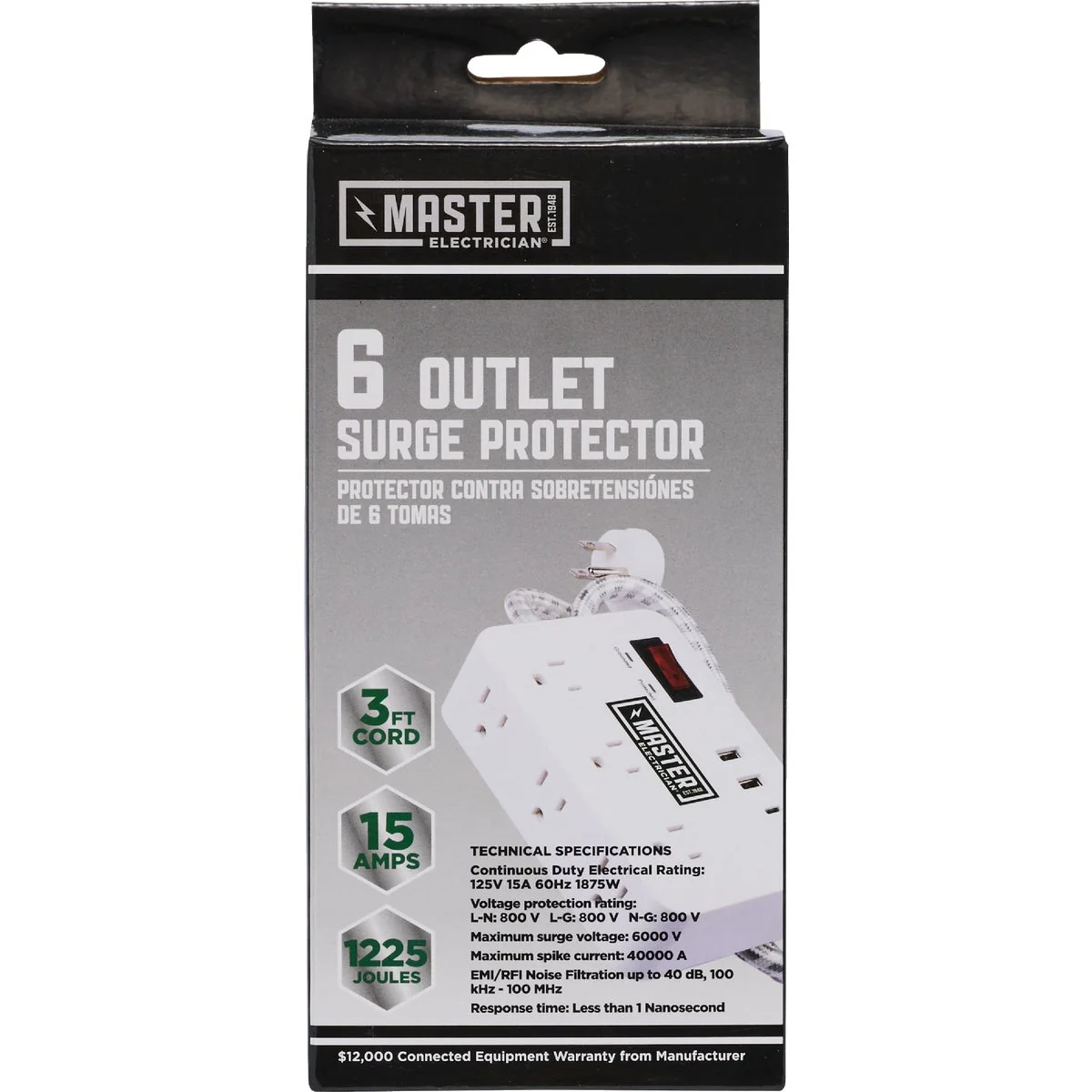 Exceptional Master Electrician 6-Outlet 2 USB White Surge Strip with 3 Ft. Cord Trendy