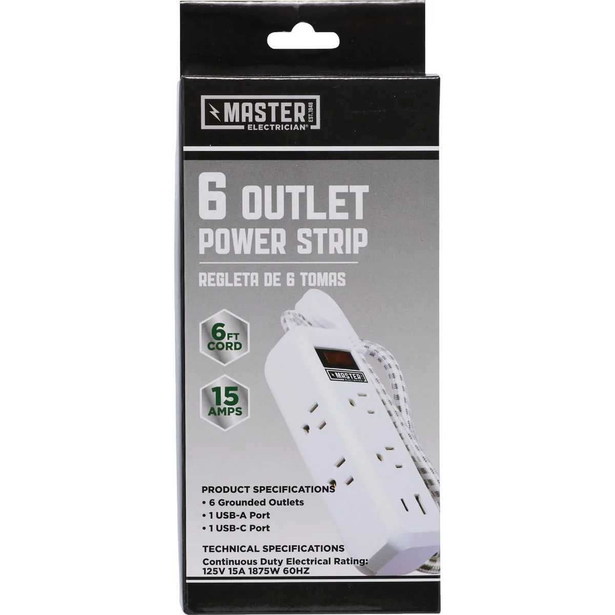 Reliable Master Electrician 6-Outlet 4 USB 1350J White Surge Strip with 6 Ft. Cord Expertly Made