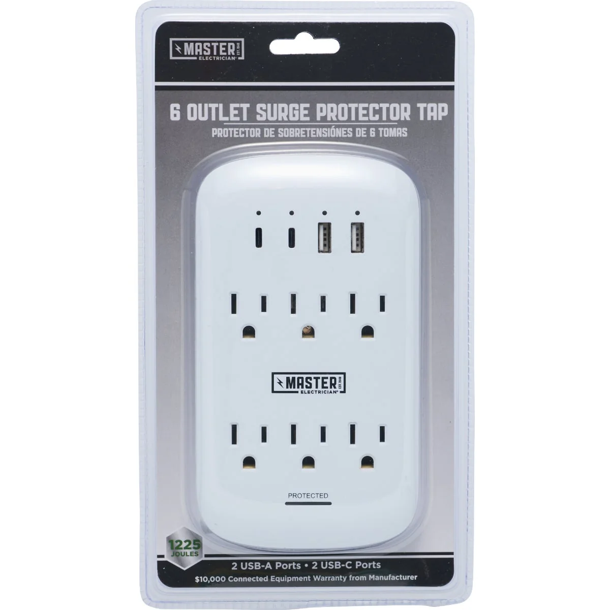 Crafted Master Electrician 6-Outlet White Right Angle Surge Strip with 6 Ft. Cord Clean