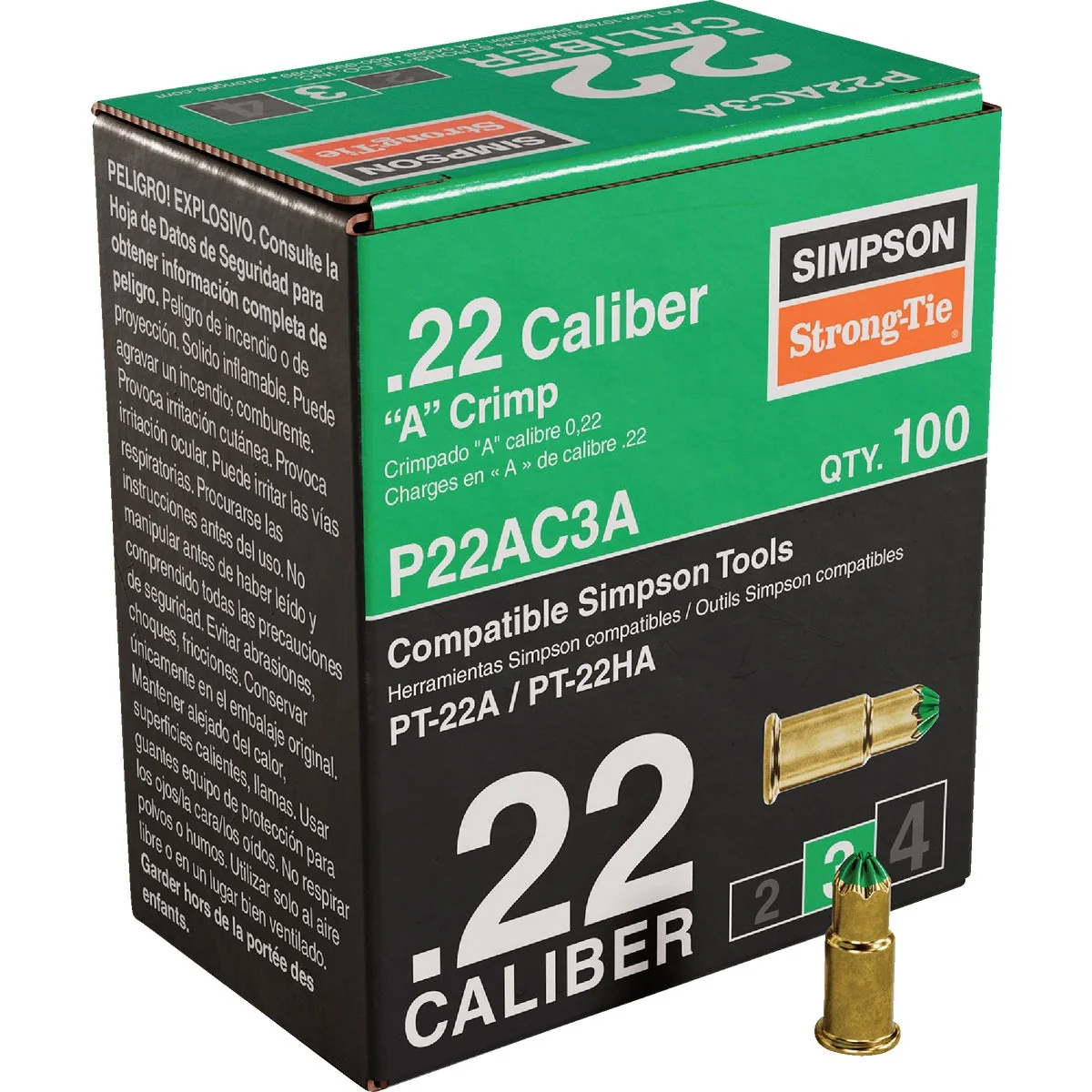 Enhanced P22AC 0.22-Caliber A Single-Shot Crimp Loads LVL 3 Green – Imported 100-Qty Superior