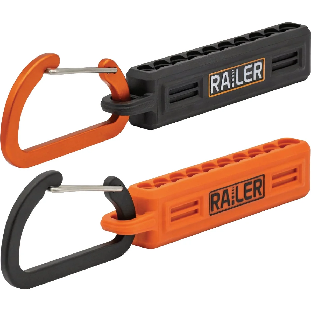 Exclusive Railer 10-Hole Bitrail Orange Black Bit Holder with Carabiner 2-Pack Elegant