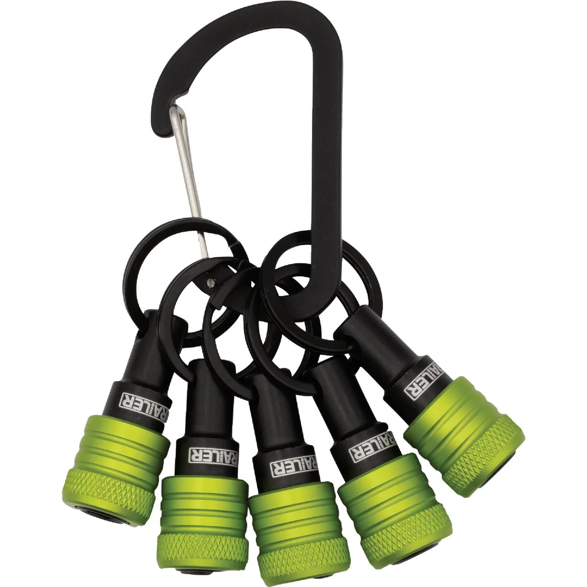 Refined Railer Bit Holder Keychain with 5 Hi Vis Green Hex Shank Bit Holders Trusted