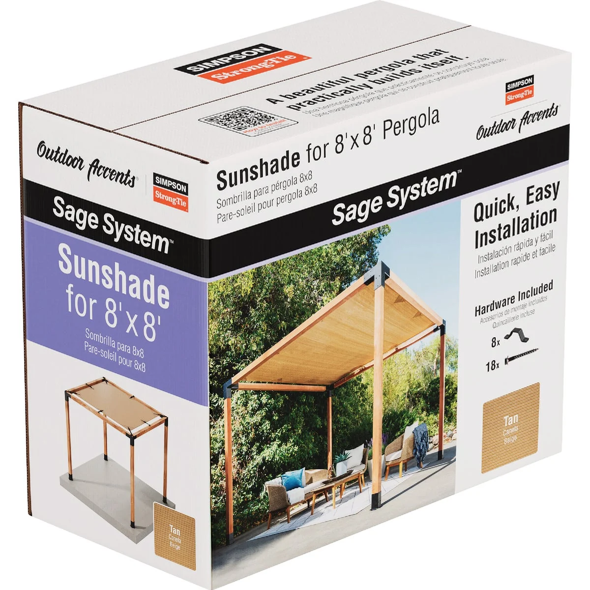 High-Quality Simpson Strong-Tie Outdoor Accents Sage System Sunshade for 8 Ft. x 8 Ft. Pergola Tan High-End
