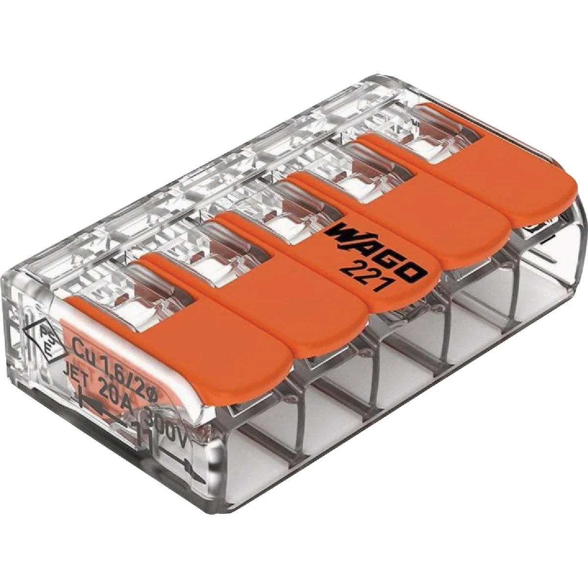 Official Wago 5-Wire 5-Port Lever Connector 10-Pack Pure