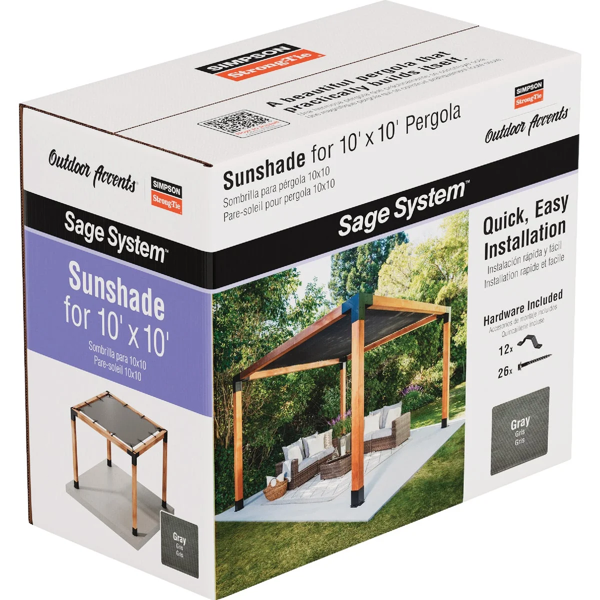 Clean Simpson Strong-Tie Outdoor Accents Sage System Sunshade for 10 Ft. x 10 Ft. Pergola Gray Reusable