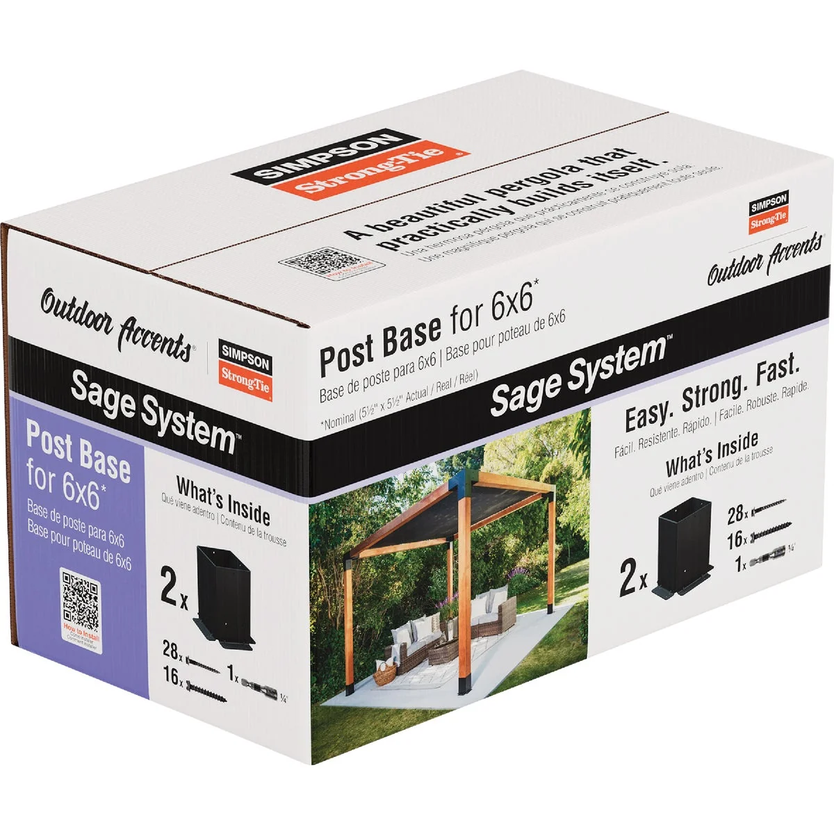 Modern Simpson Strong-Tie Outdoor Accents Sage System Black Powder-Coated Post Base for 6×6 with Screws 2-Pack Versatile