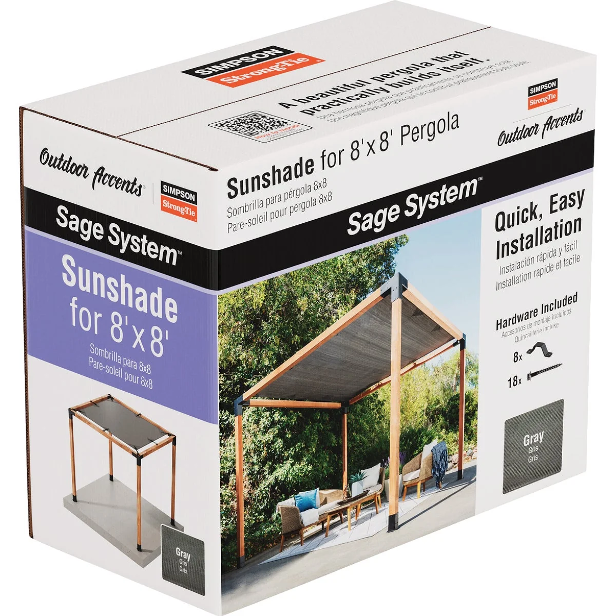 Modern Simpson Strong-Tie Outdoor Accents Sage System Sunshade for 8 Ft. x 8 Ft. Pergola Gray Next-Generation