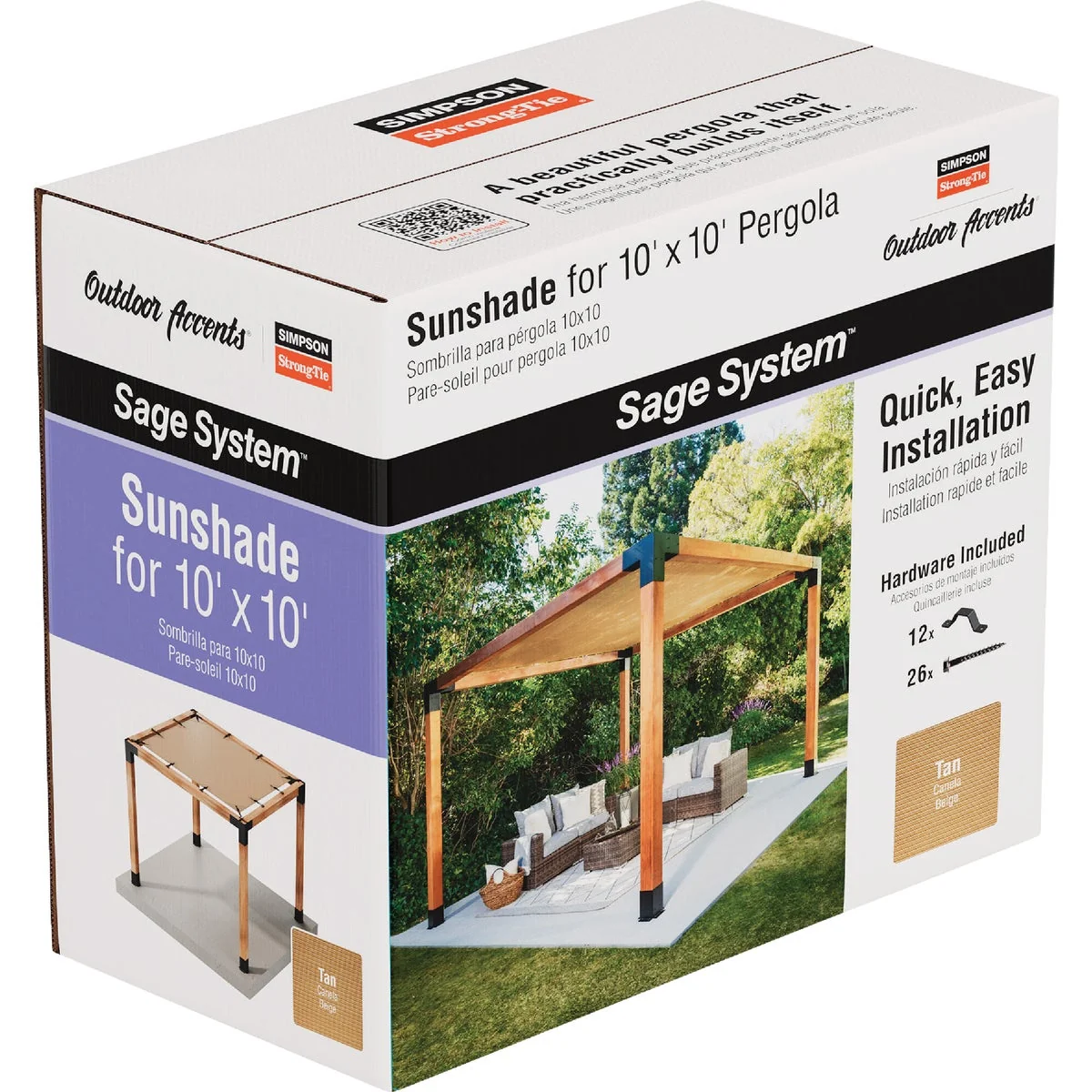 Safe Simpson Strong-Tie Outdoor Accents Sage System Sunshade for 10 Ft. x 10 Ft. Pergola Tan Durable