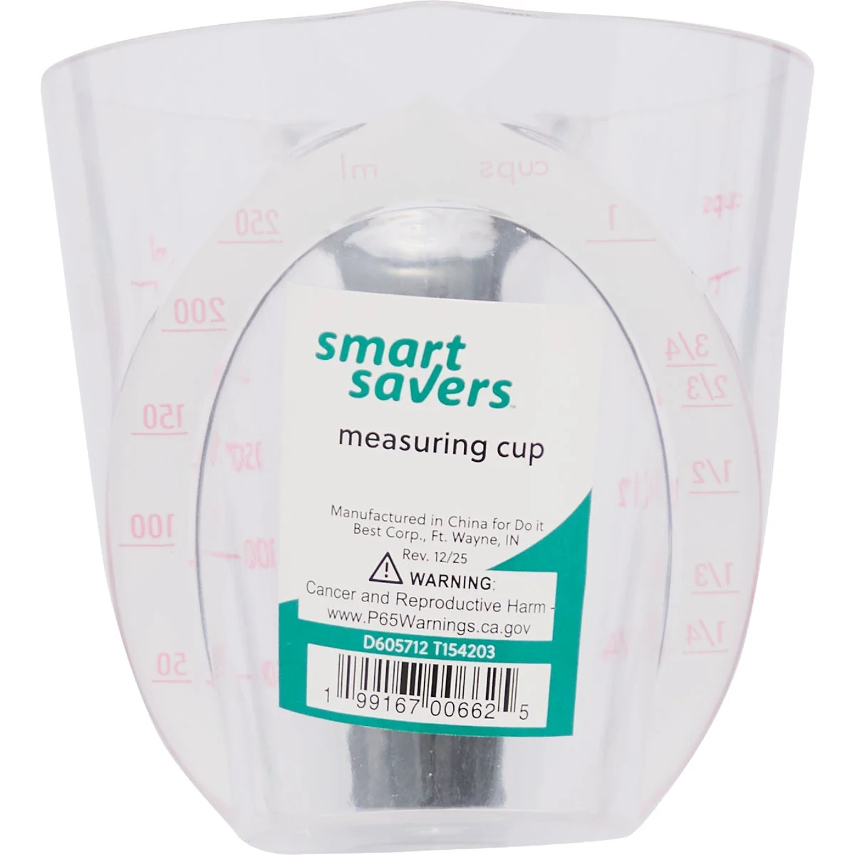 Casual Smart Savers 1 Cup Clear Plastic Measuring Cup High-End