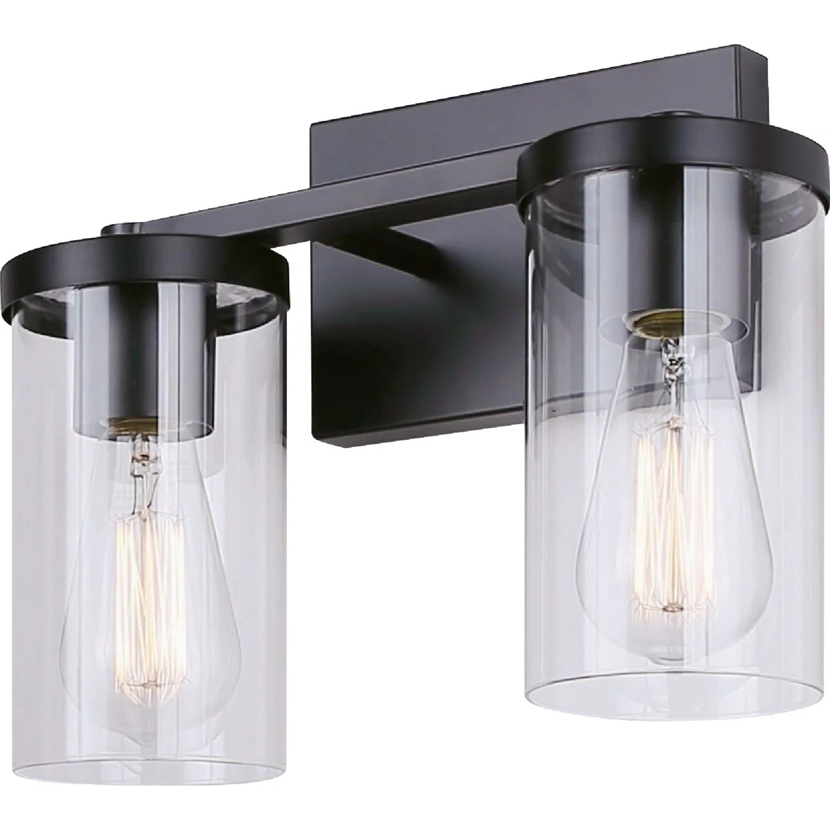 Healthy Canarm Britton 2-Light Black Vanity Bath Light Fixture Clear Glass High-Performance