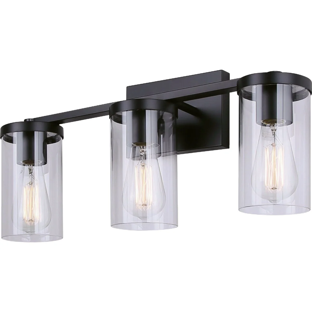 Proven Canarm Britton 3-Light Black Vanity Bath Light Fixture Clear Glass Exclusive