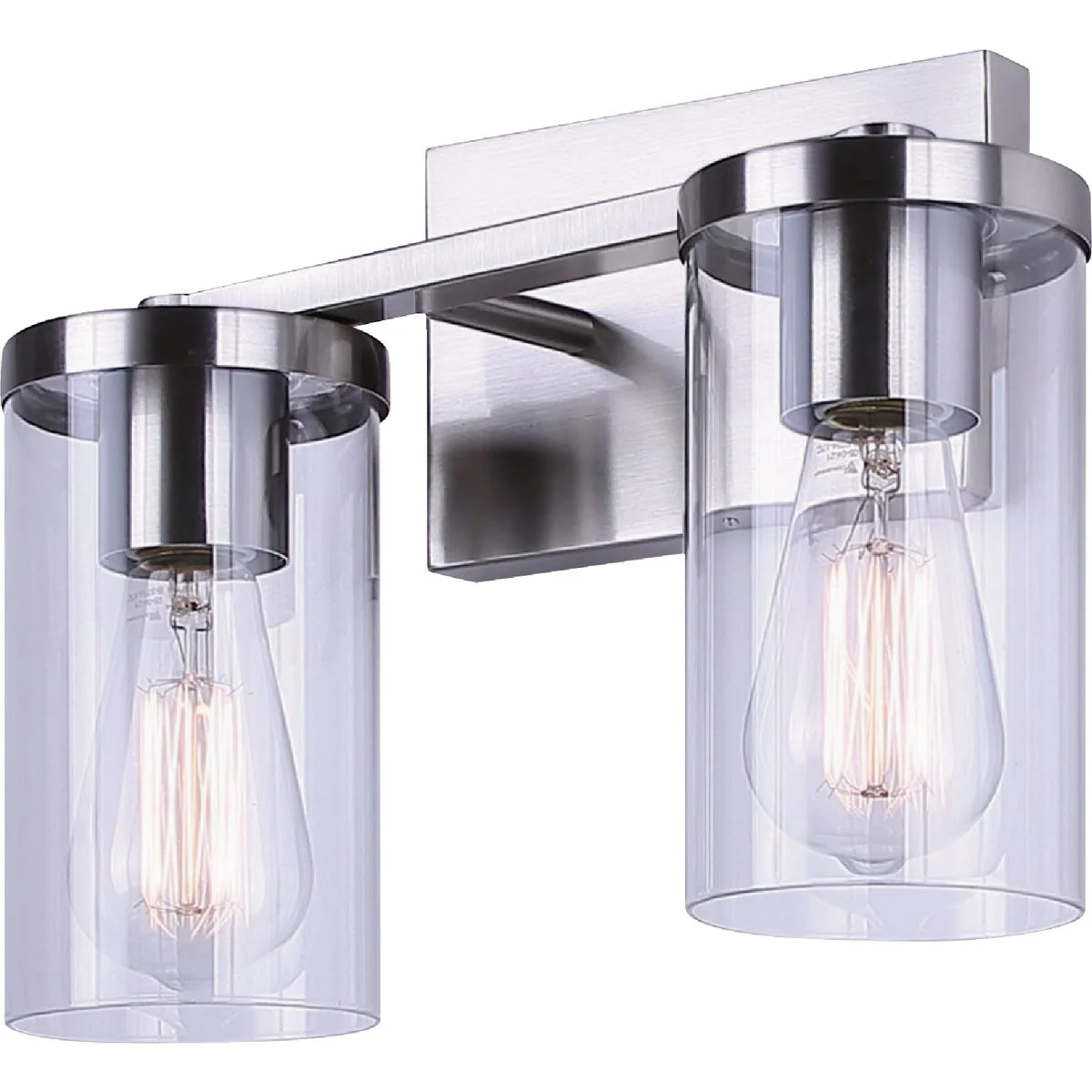 Minimalist Canarm Britton 2-Light Brushed Nickel Vanity Bath Light Fixture Clear Glass Original Design