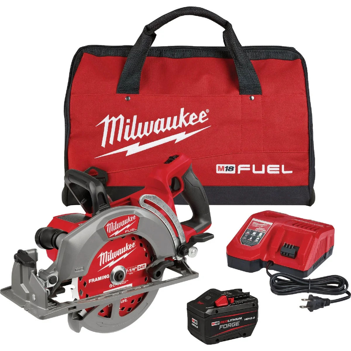Solid Milwaukee M18 FUEL 7-1 4 In. Rear Handle Cordless Circular Saw Kit with 12.0 Ah Battery Rapid Charger Fine