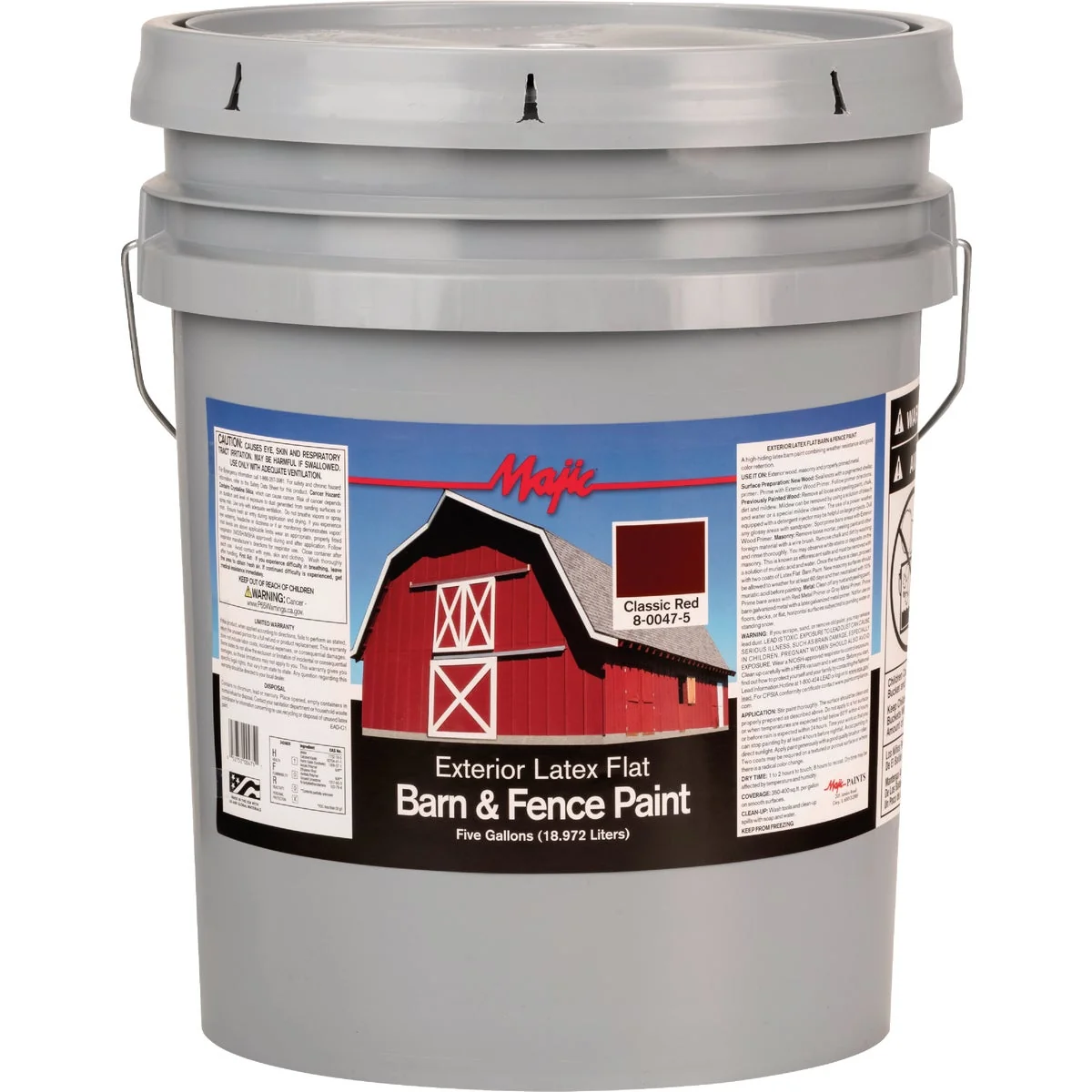 Sustainable MAJIC Barn Fence Exterior Latex Flat Paint Classic Red 5 Gal. Powerful