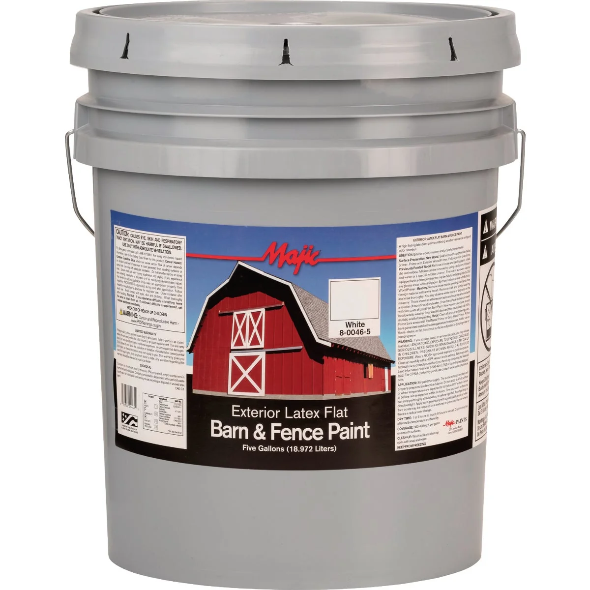 Top-Quality MAJIC Barn Fence Exterior Latex Flat Paint White 5 Gal. High-Performance