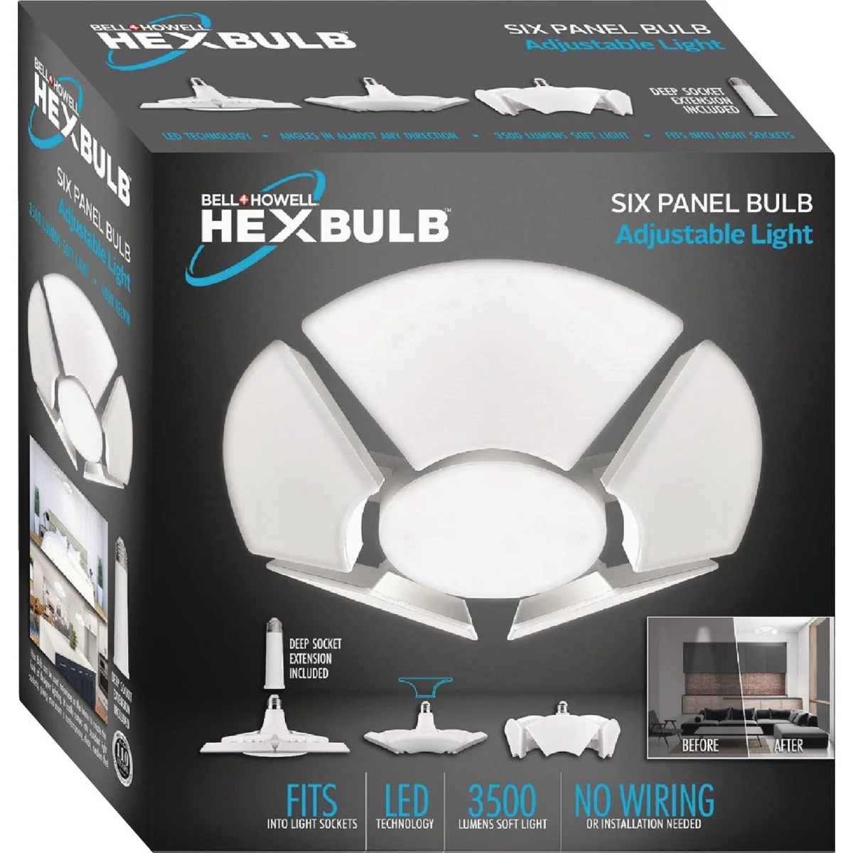 Official Bell Howell HexBulb Adjustable 6-Panel Light Bulb Certified