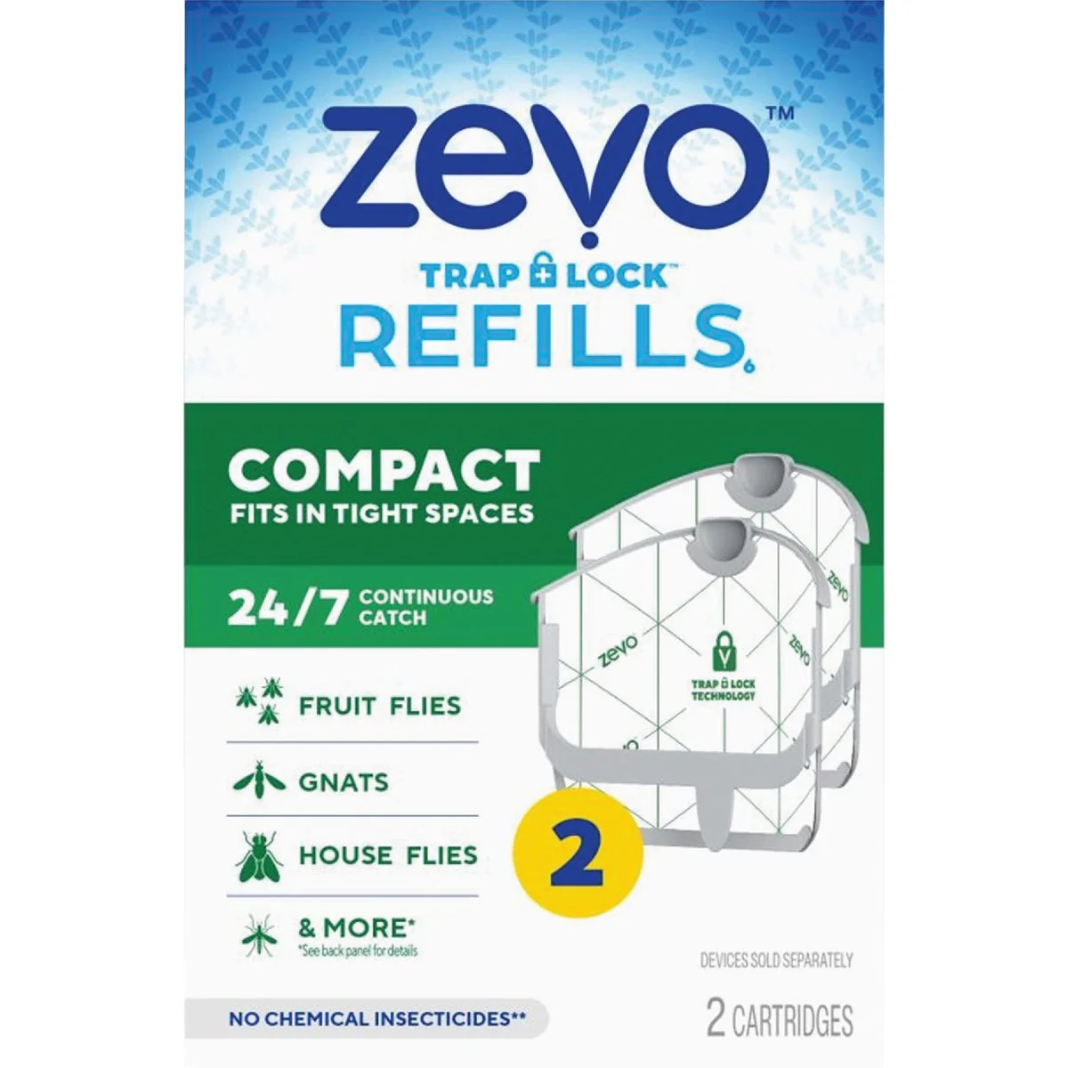 Solid Zevo Compact Spaces Insect Trap Refill Kit 2-Pack Superior