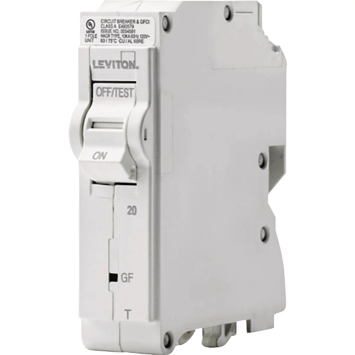 Dependable Leviton 20A Single-Pole Plug-On GFCI White Branch Circuit Breaker Easy-to-Use