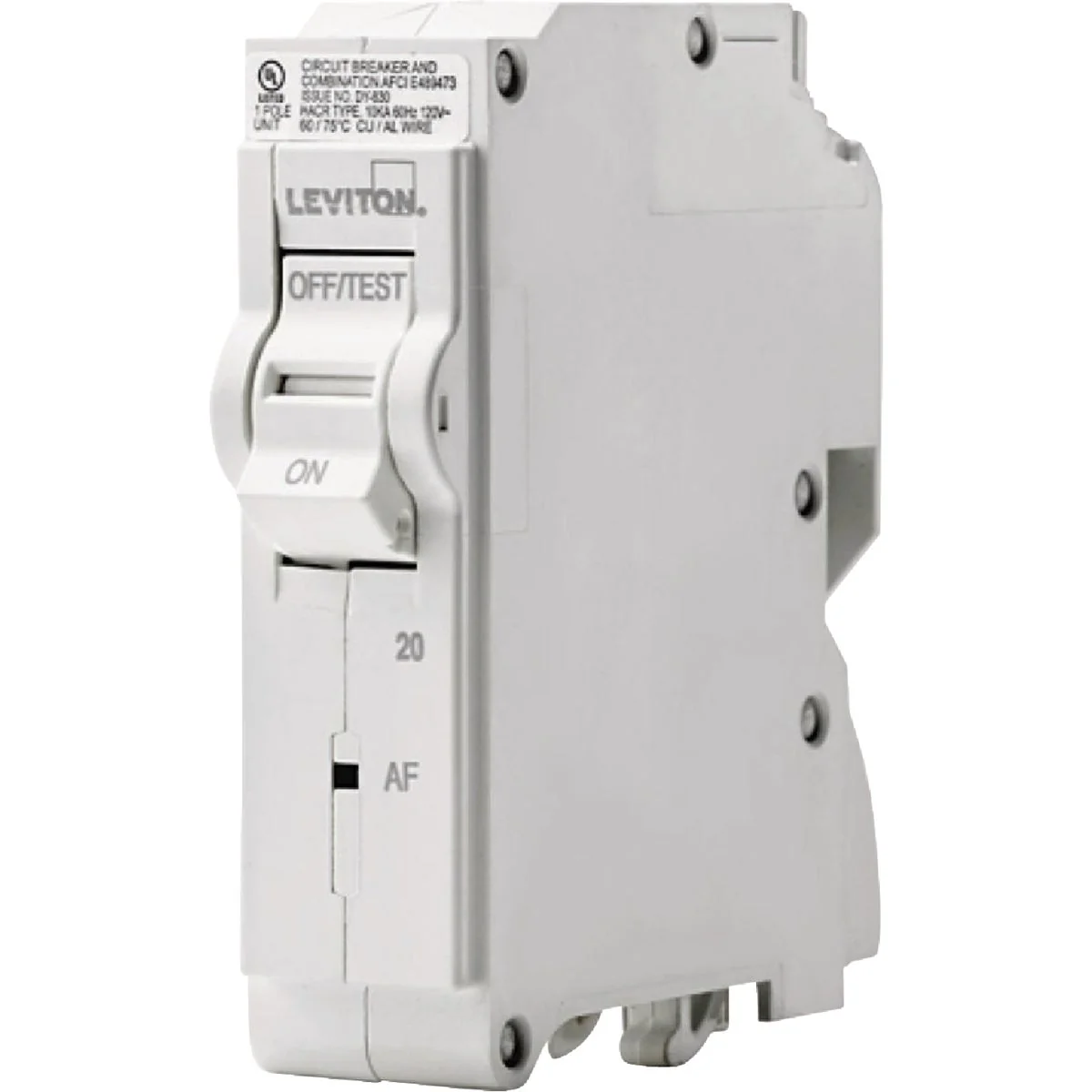 Clean Leviton 20A Single-Pole Hydaulic Magnetic Trip Plug-On AFCI White Branch Circuit Breaker Casual