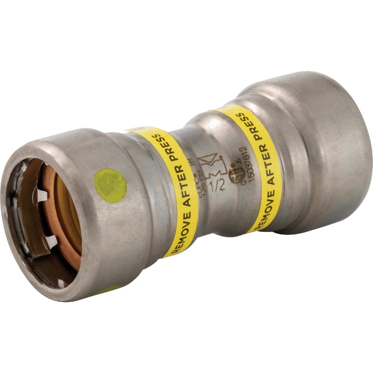 Minimalist Streamline 1 2 In. P x P Carbon Steel Press Couping with Stop Detailed