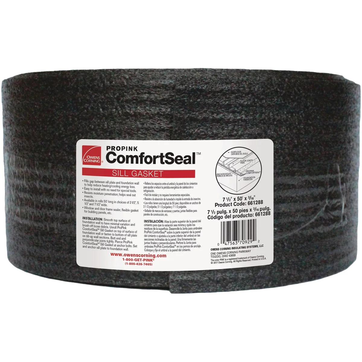 Authentic Owens Corning 7.5 In. x 50 Ft. Black Polyethylene Foam Sill Sealer Enhanced