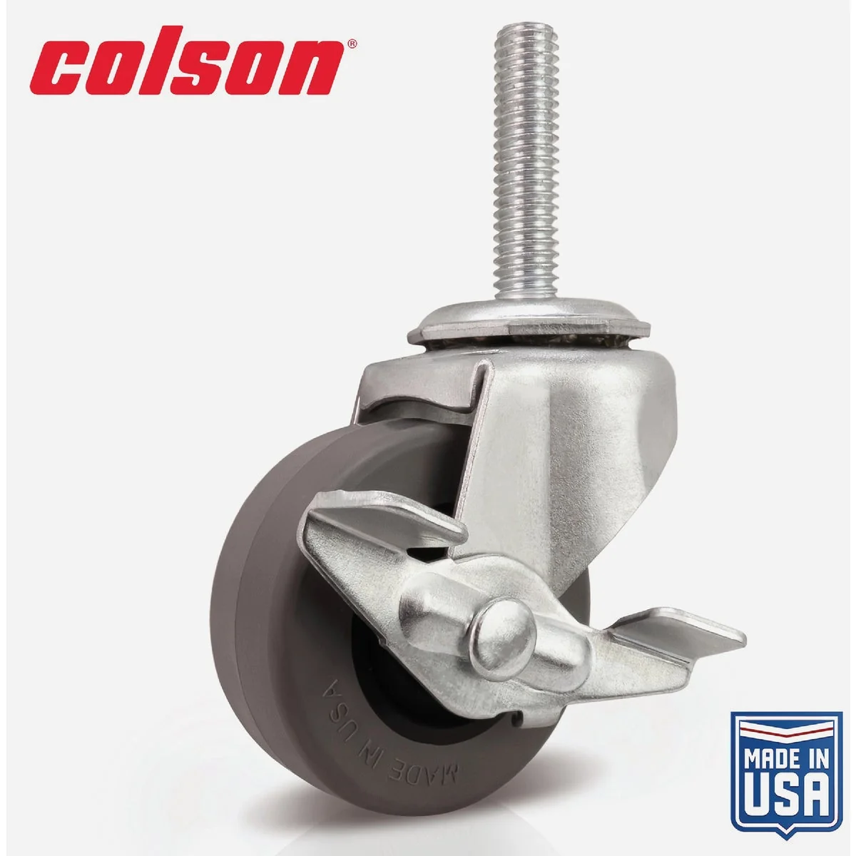 Practical Colson 2 In. Gray TPR Swivel Threaded Stem Caster with Locking Brake Detailed