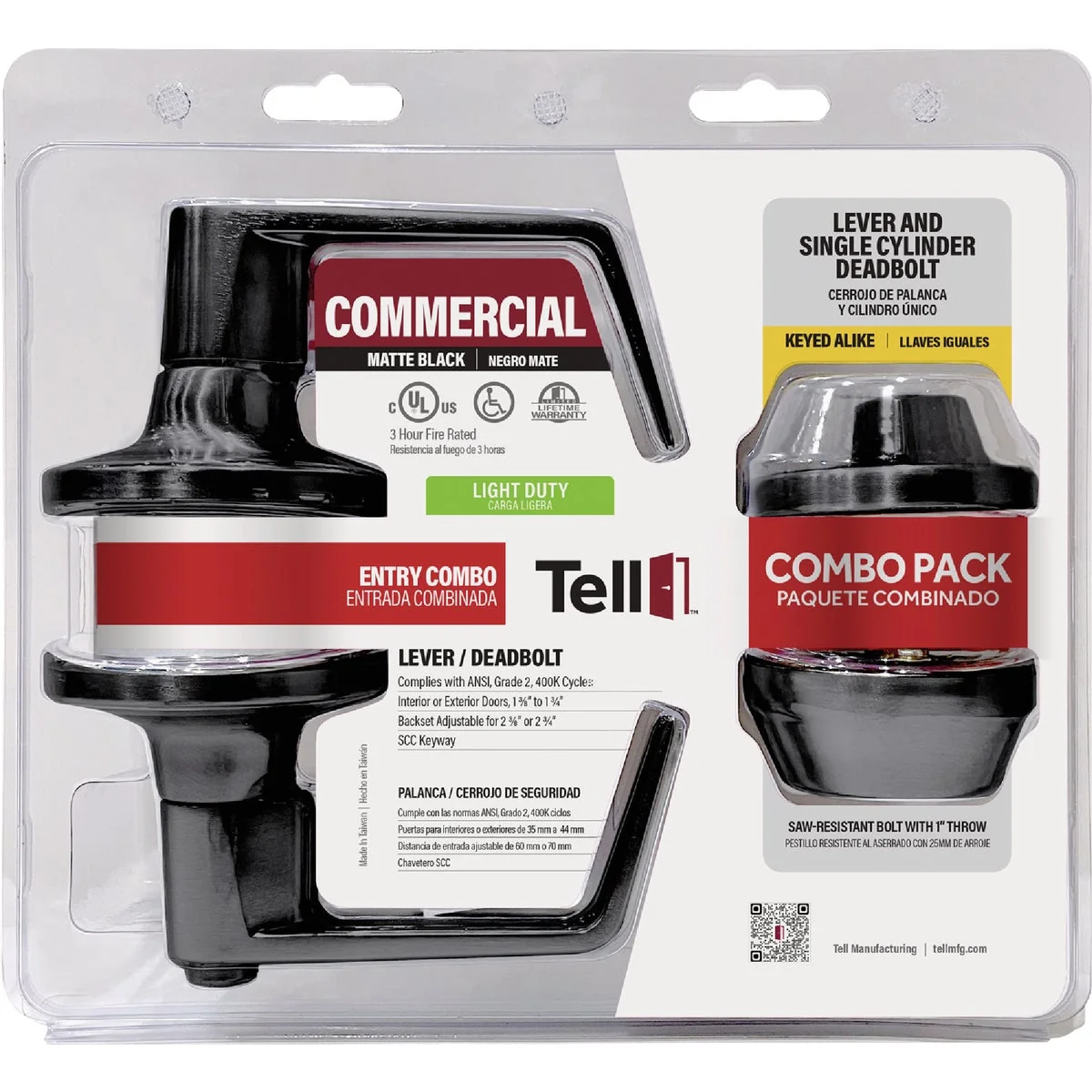 Eco-Friendly Tell Commercial Cortland Matte Black Entry Lever Deadbolt Pack Secure
