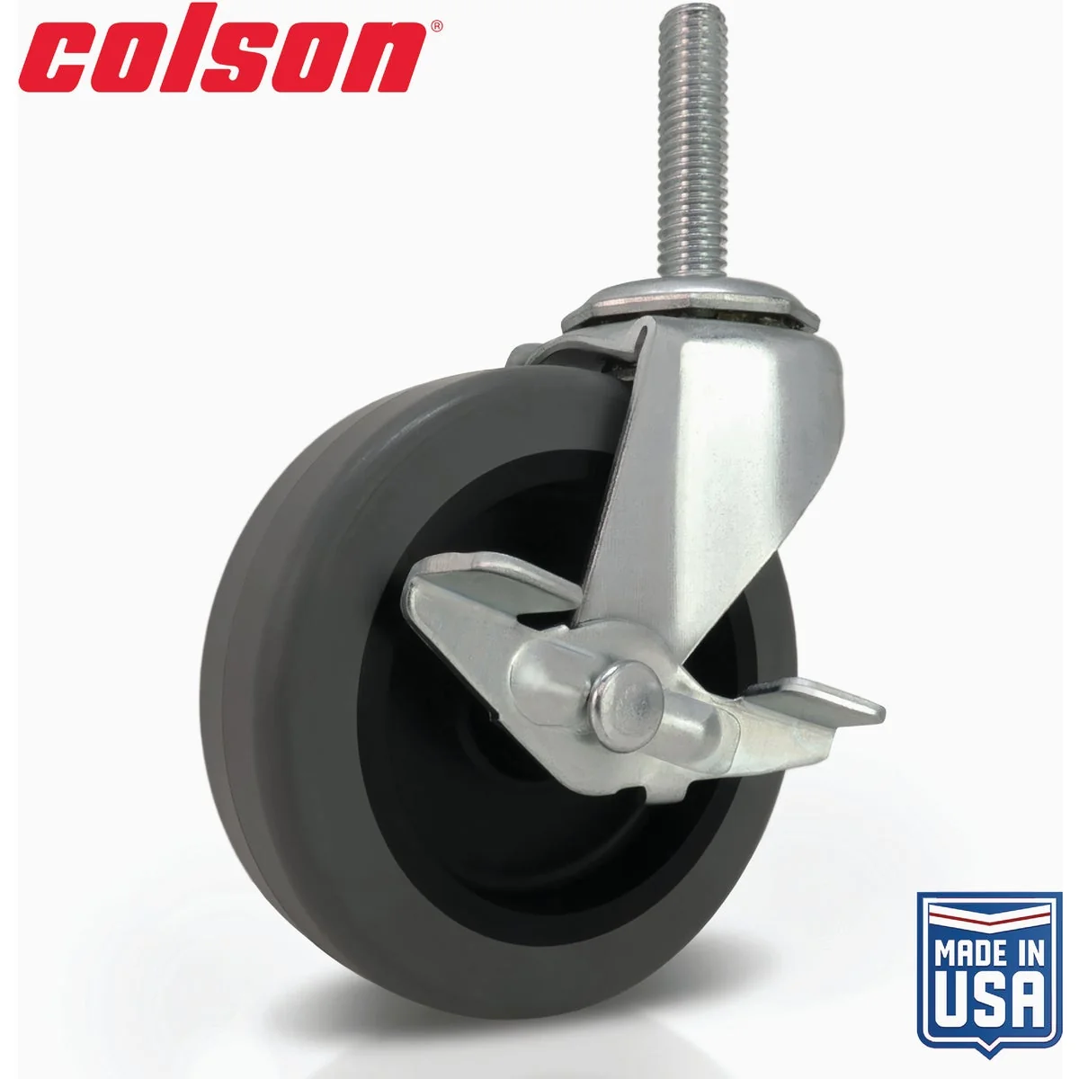 Stylish Colson 3 In. Gray TPR Swivel Threaded Stem Caster with Locking Brake Fine