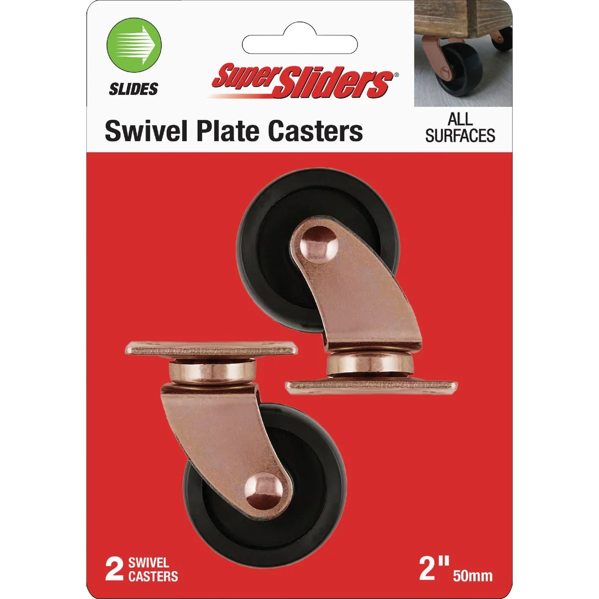 Natural Super Sliders 2 In. Rubber Swivel Plate Caster 2-Pack Outstanding