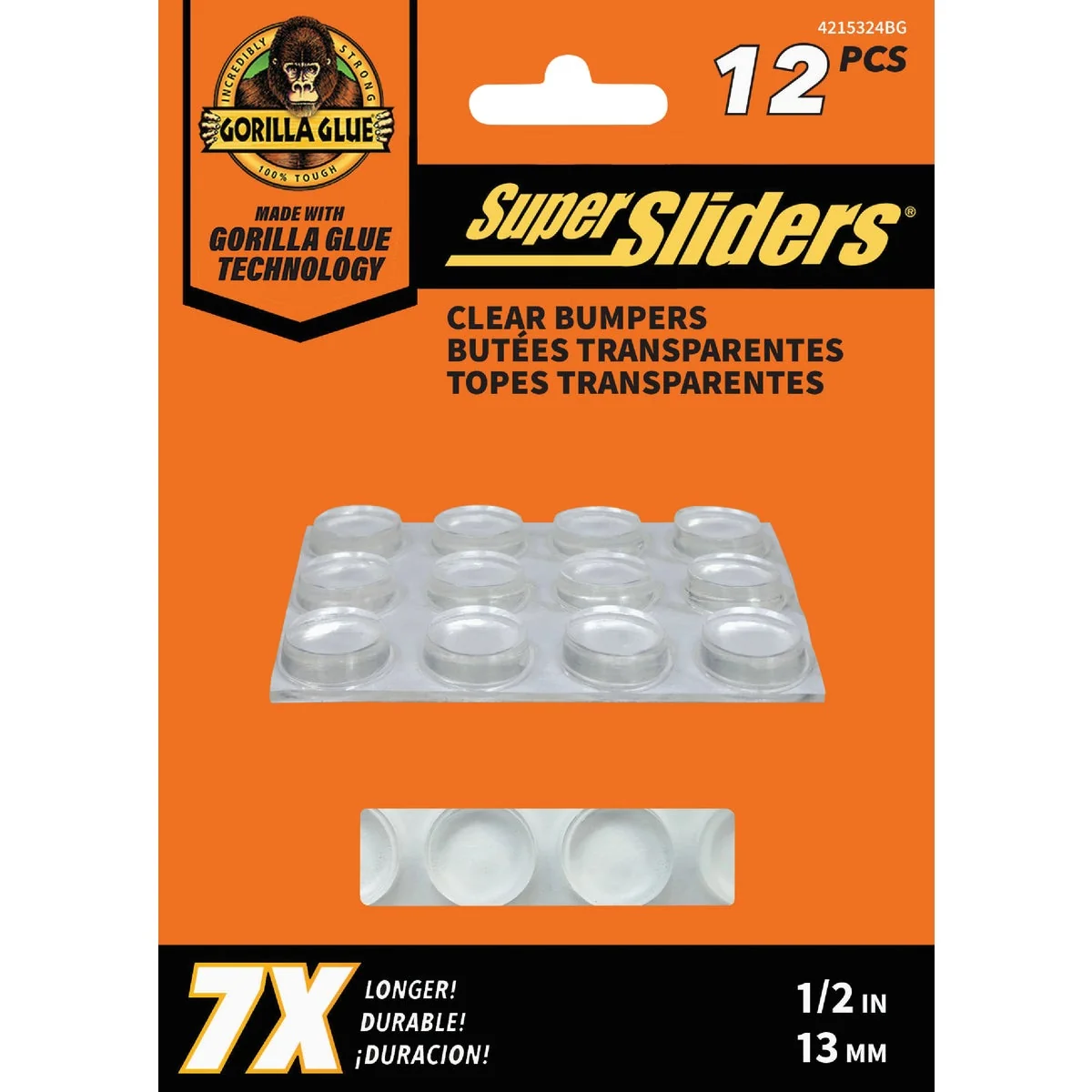 Recyclable Super Sliders Gorilla Glue 1 2 In. Round Clear Furniture Wall Bumpers 12-Pack Durable