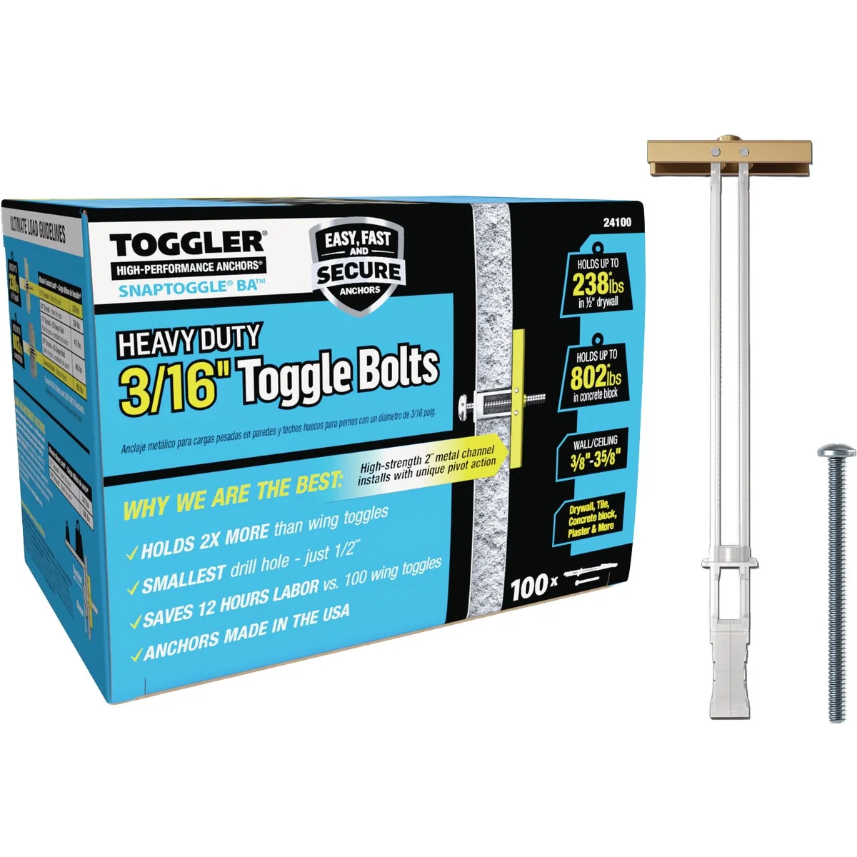 Innovative Toggler Snaptoggle 3 16-24 x 2 In. Toggle Bolt 100-Count Fine