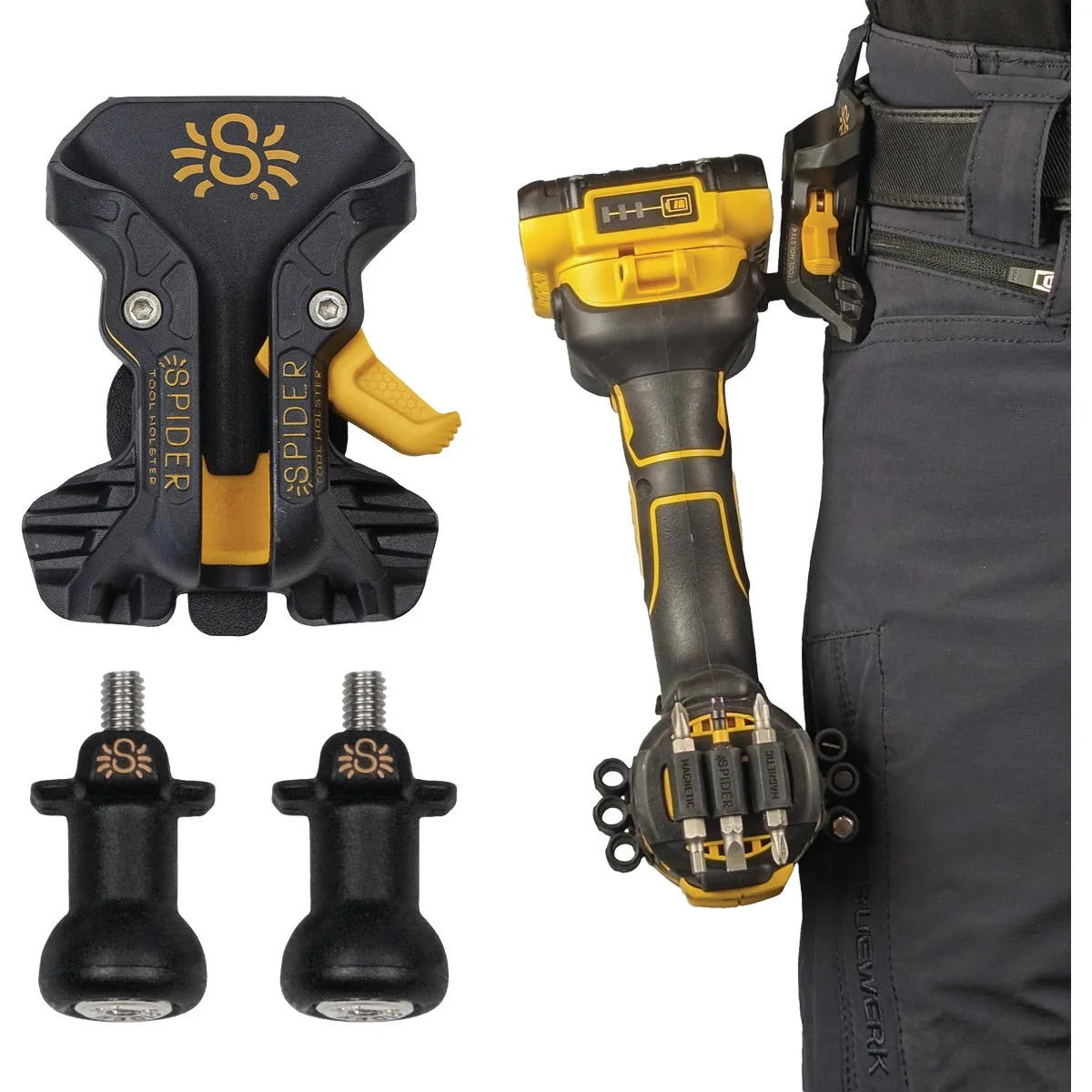 Exceptional Spider Tool Holster Pro Holster Kit with 2 Drill Pins Green