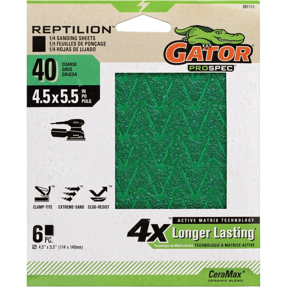 Durable Gator Reptilian 40-Grit Sanding Sheet 6-Pack Reliable