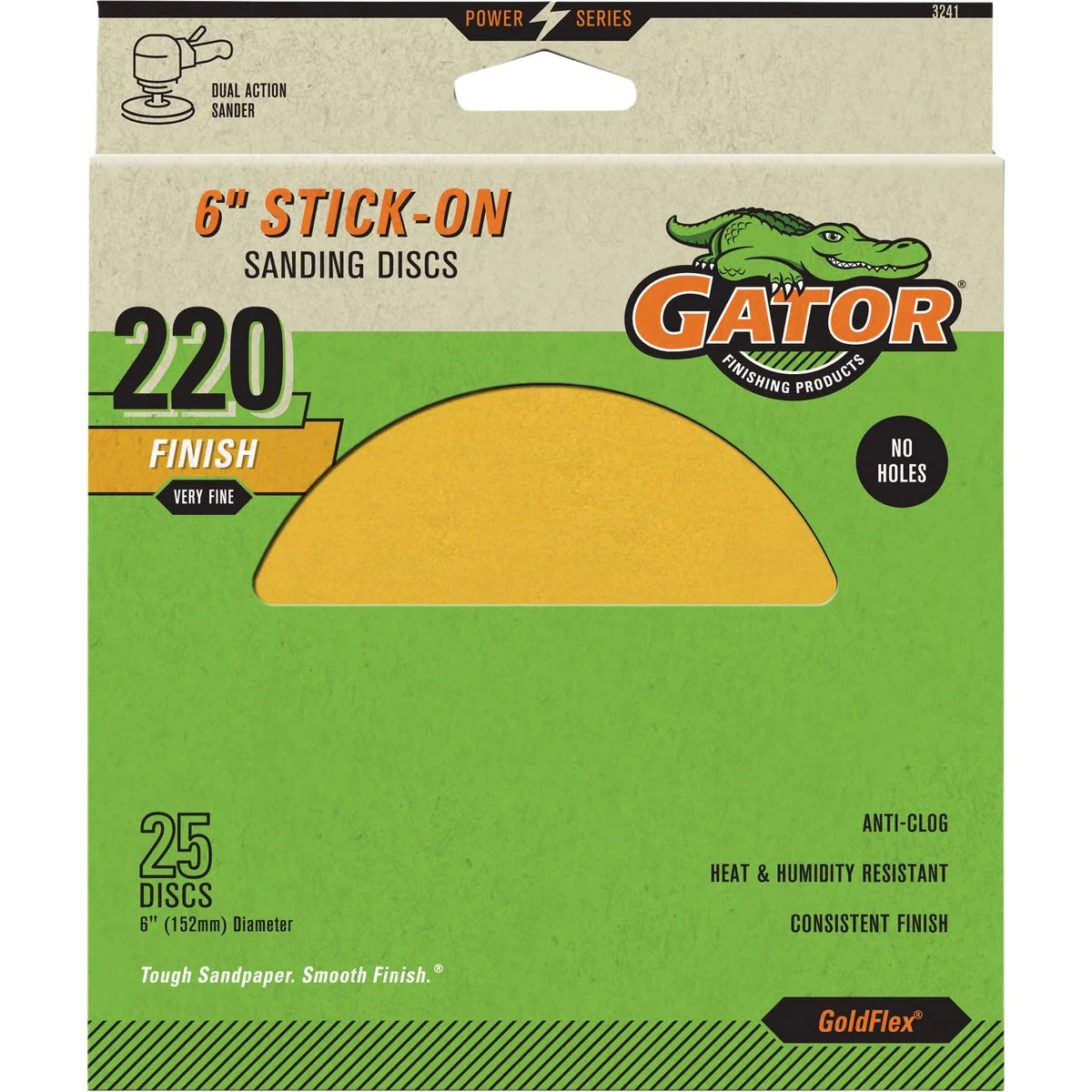 Official Gator 6 In. 220-Grit Aluminum Oxide Gold Stick-On Sanding Disc 25-Pack Comfortable