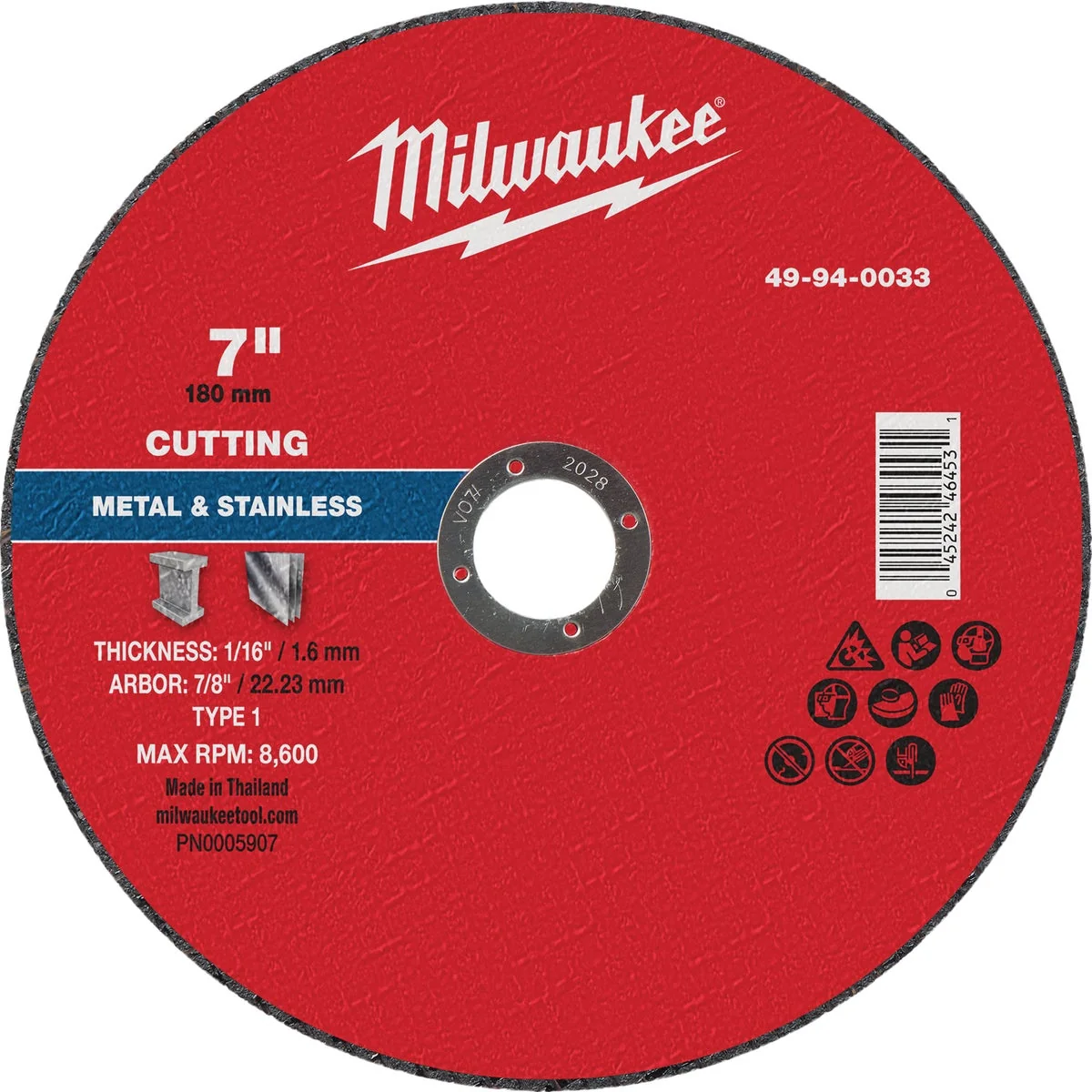 Recyclable Milwaukee Type 1 7 In. x 1 16 In. x 7 8 In. Metal Cut-Off Wheel Powerful