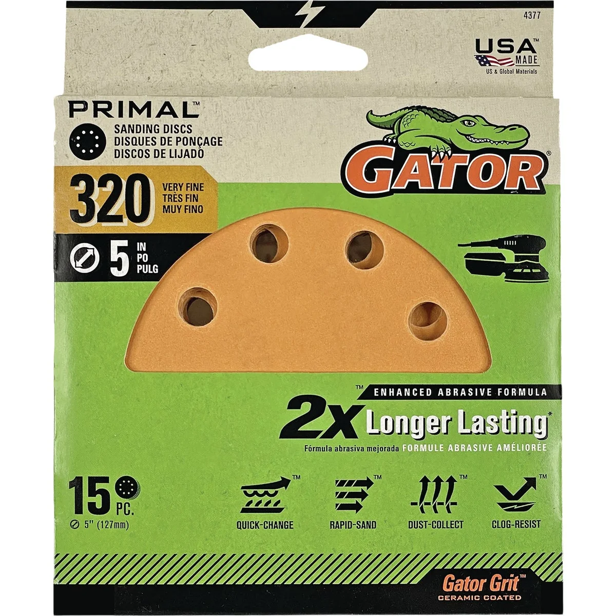 Artisan Gator 5 In. 8-Hole 320-Grit Hook Loop Sanding Disc 15-Pack Advanced