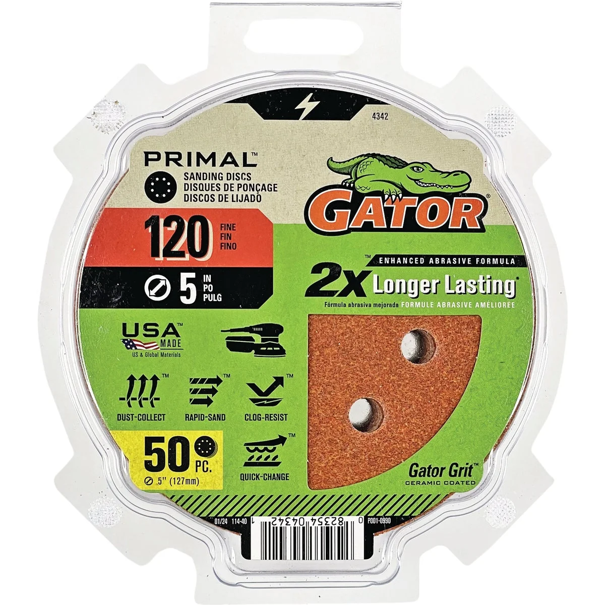 Elegant Gator 5 In. 8-Hole 120-Grit Hook Loop Sanding Disc 50-Pack Original