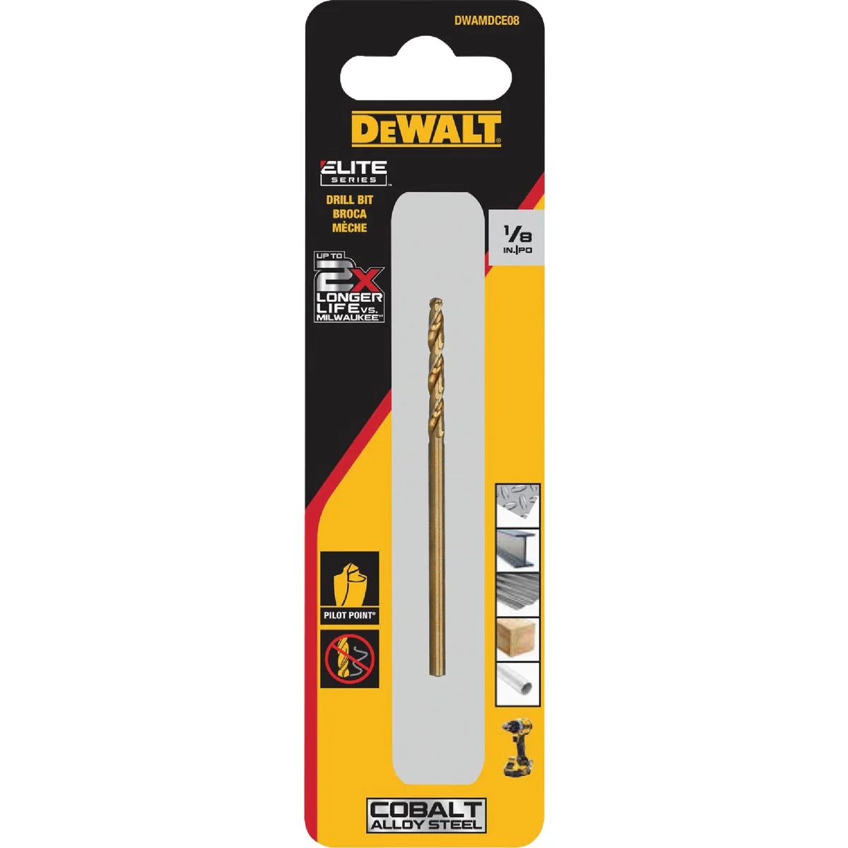 Breathable Dewalt Elite Series 1 8 In. x 2-4 5 In. Cobalt Alloy Steel Jobber Length Twist Drill Bit Flexible