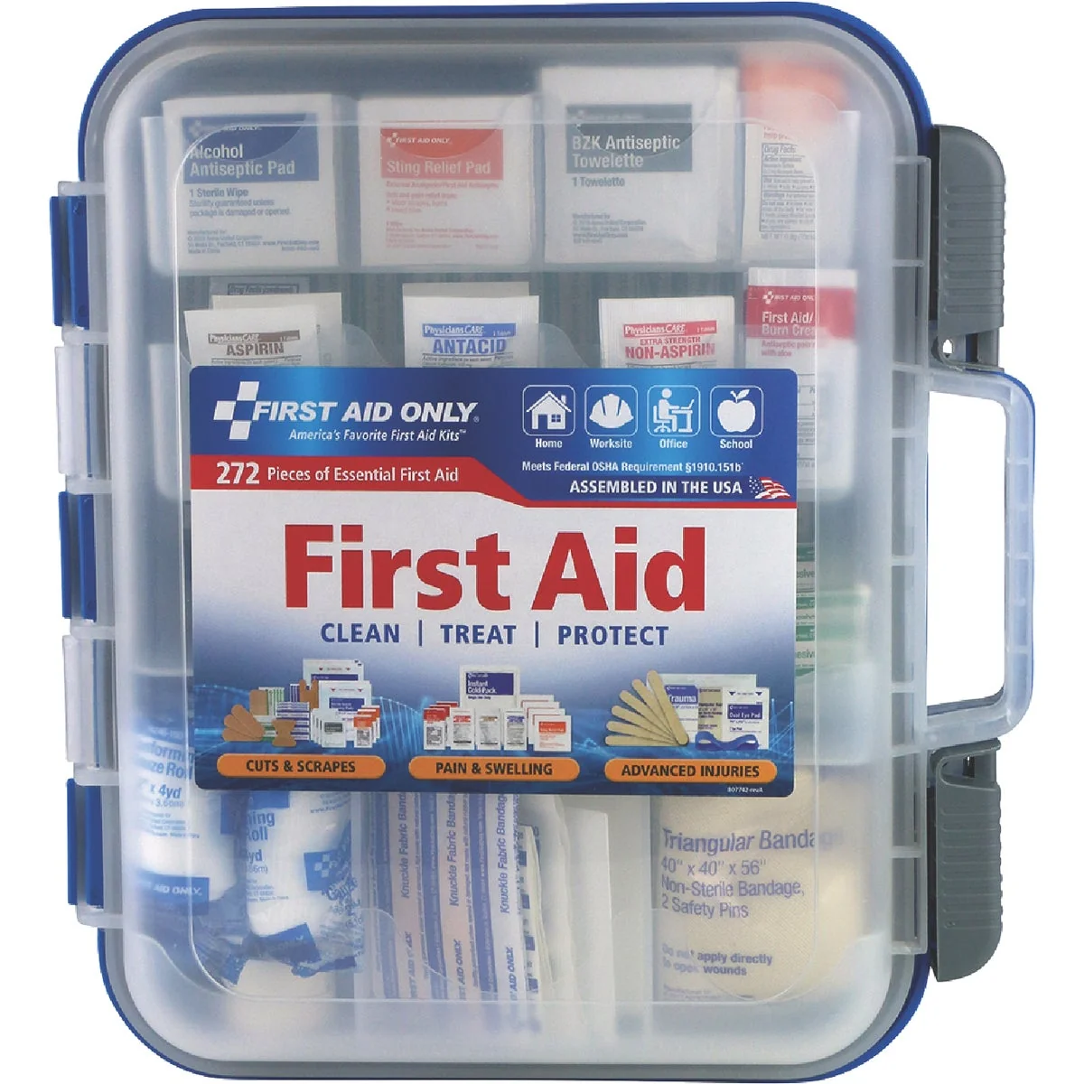 Durable First Aid Only 50-Person Bulk Clear Front First Aid Kit 272-Piece Green