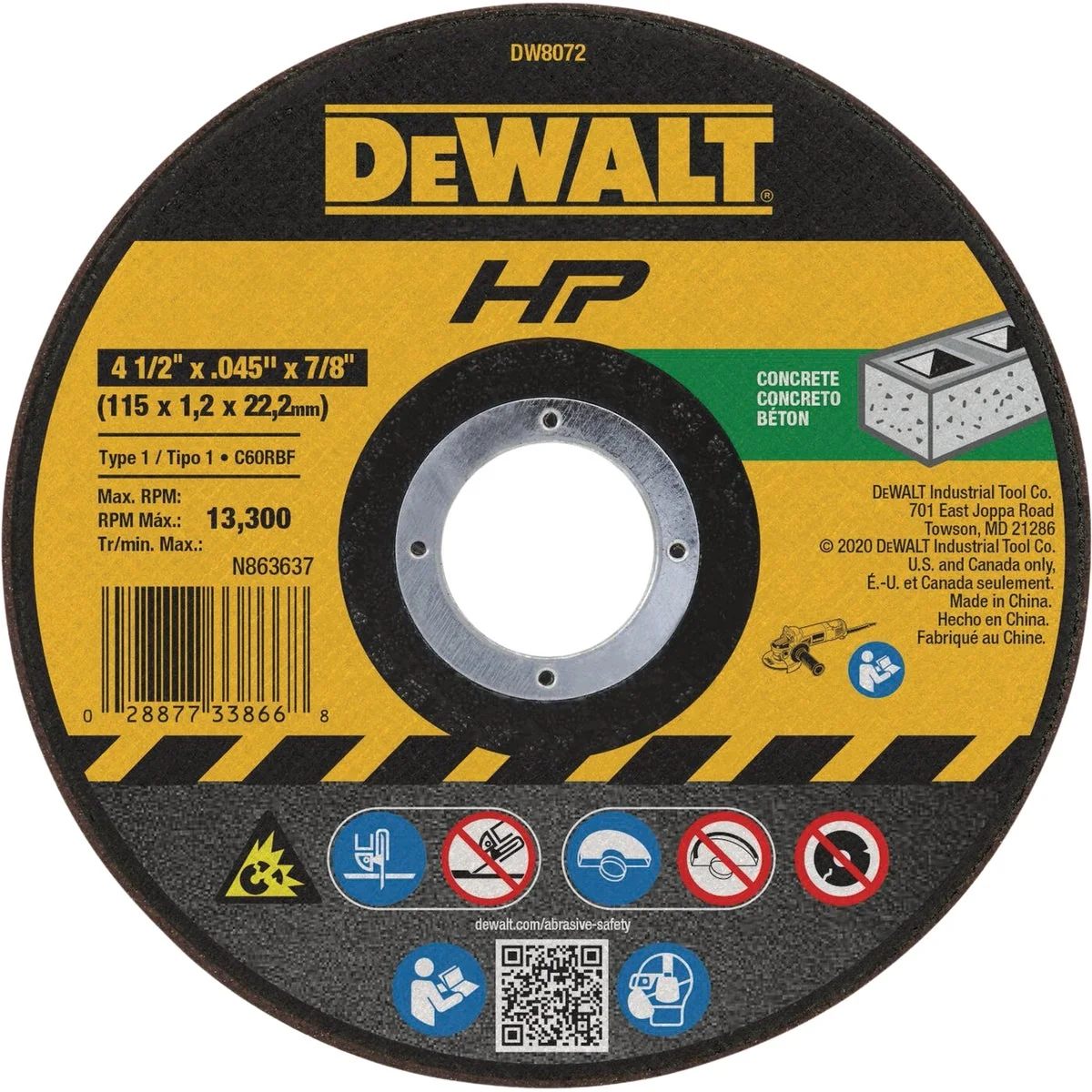 High-End DEWALT HP Type 1 4-1 2 In. x 0.045 In. x 7 8 In. Concrete Masonry Cut-Off Wheel Efficient