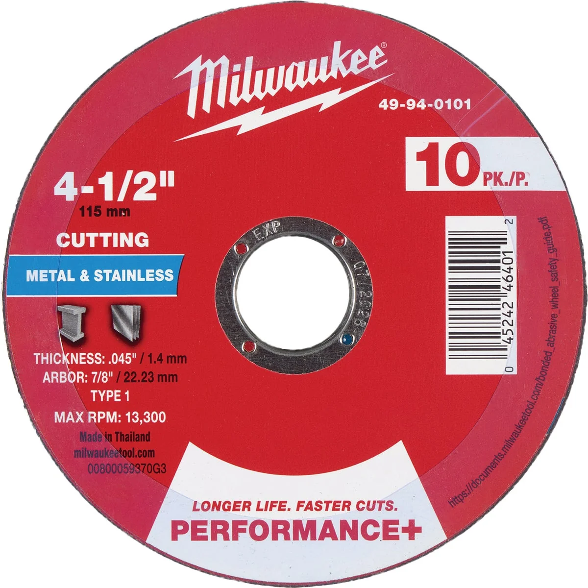 Modern Milwaukee Type 1 4-1 2 In. x .045 In. x 7 8 In. Performance-Plus Metal Cut-Off Wheel 10-Pack Expertly Made