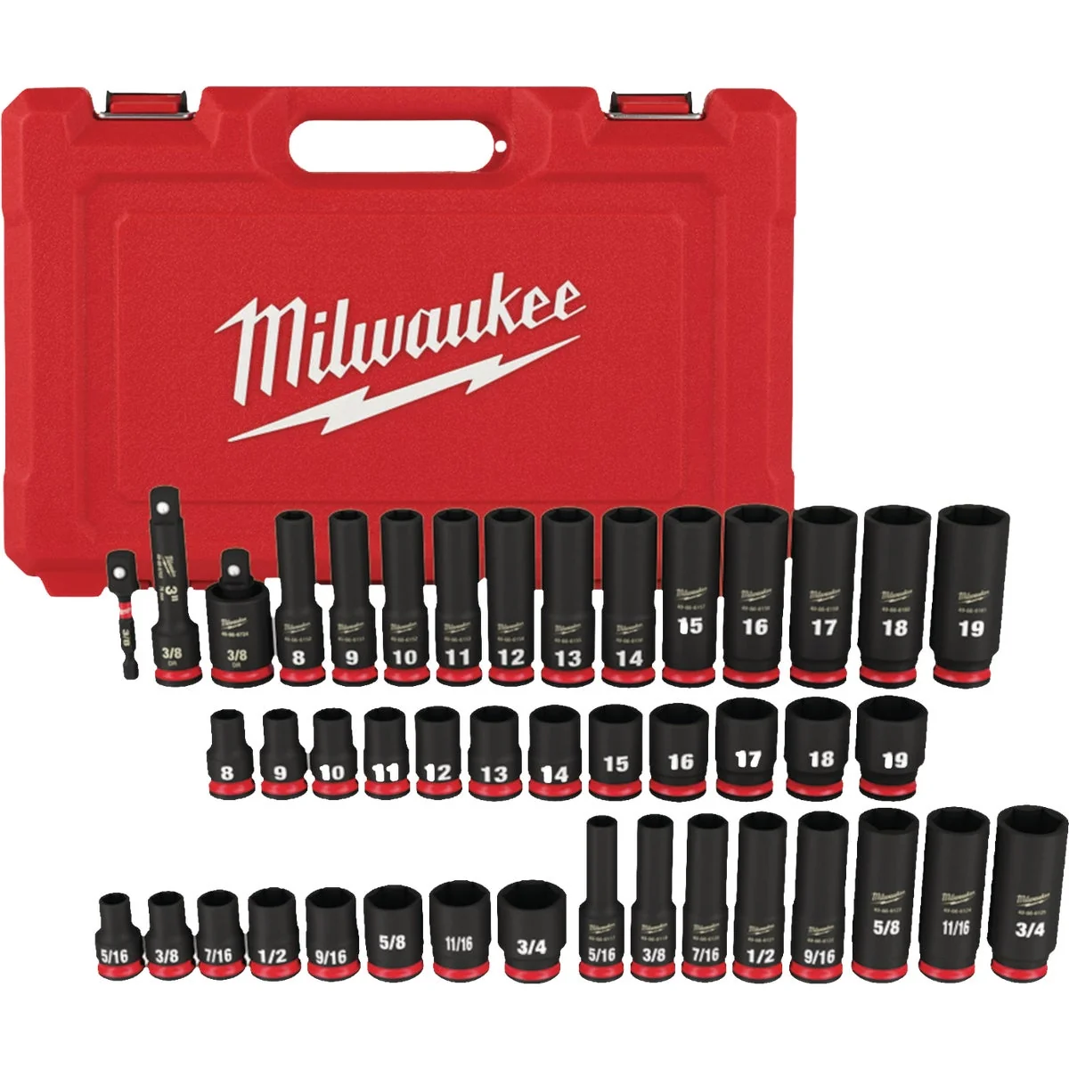 Selected Milwaukee SHOCKWAVE Standard Metric 3 8 In. Drive 6-Point Deep Impact Socket Set 43-Piece Traditional