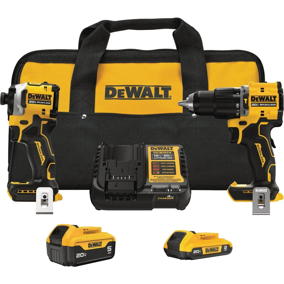 Pure DEWALT 20V MAX 2-Tool Brushless Cordless Hammer Drill Impact Driver Combo Kit with 2 Batteries Charger Innovative