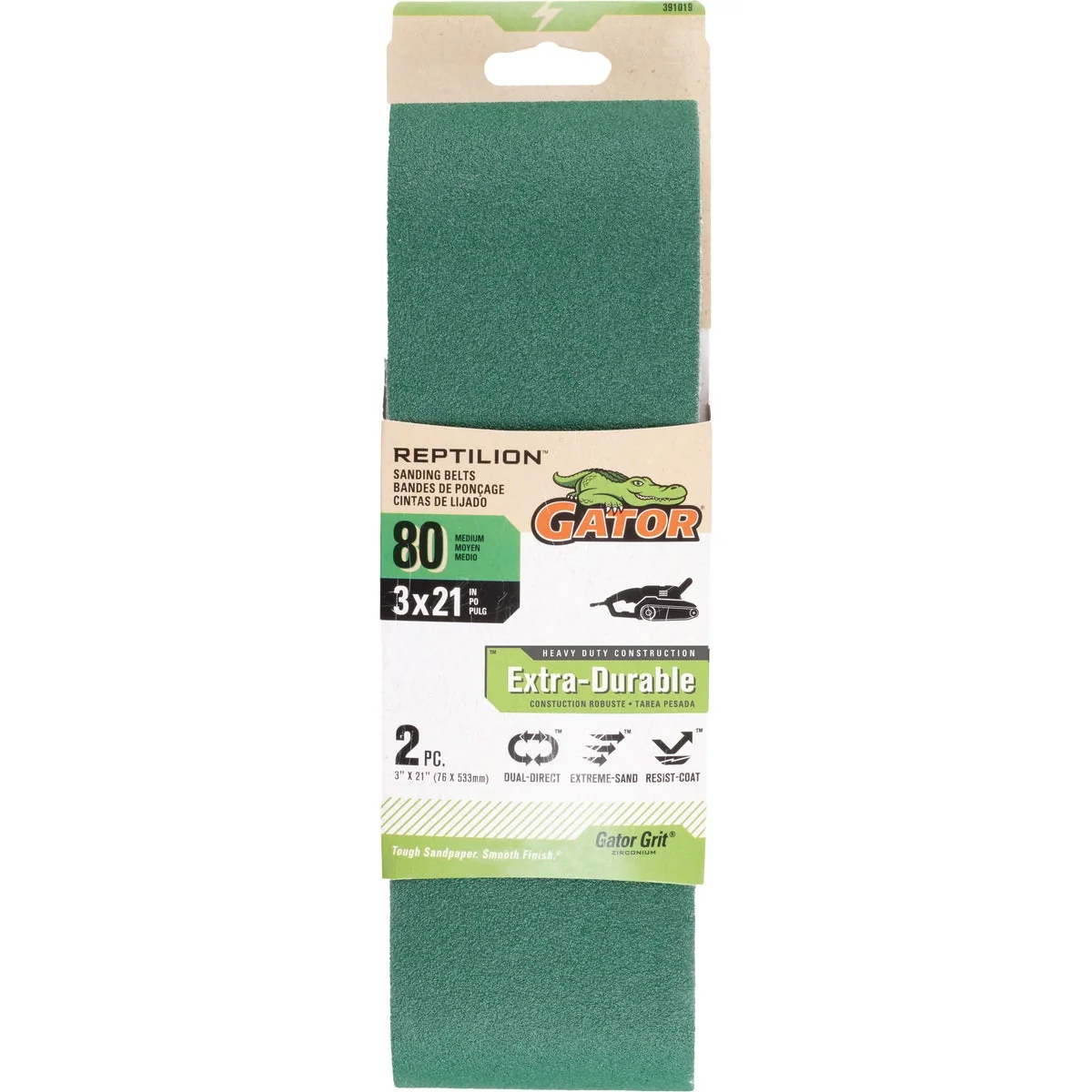 World-Class Gator 3 In. x 21 In. 80-Grit Premium Sanding Belt 2-Pack Solid
