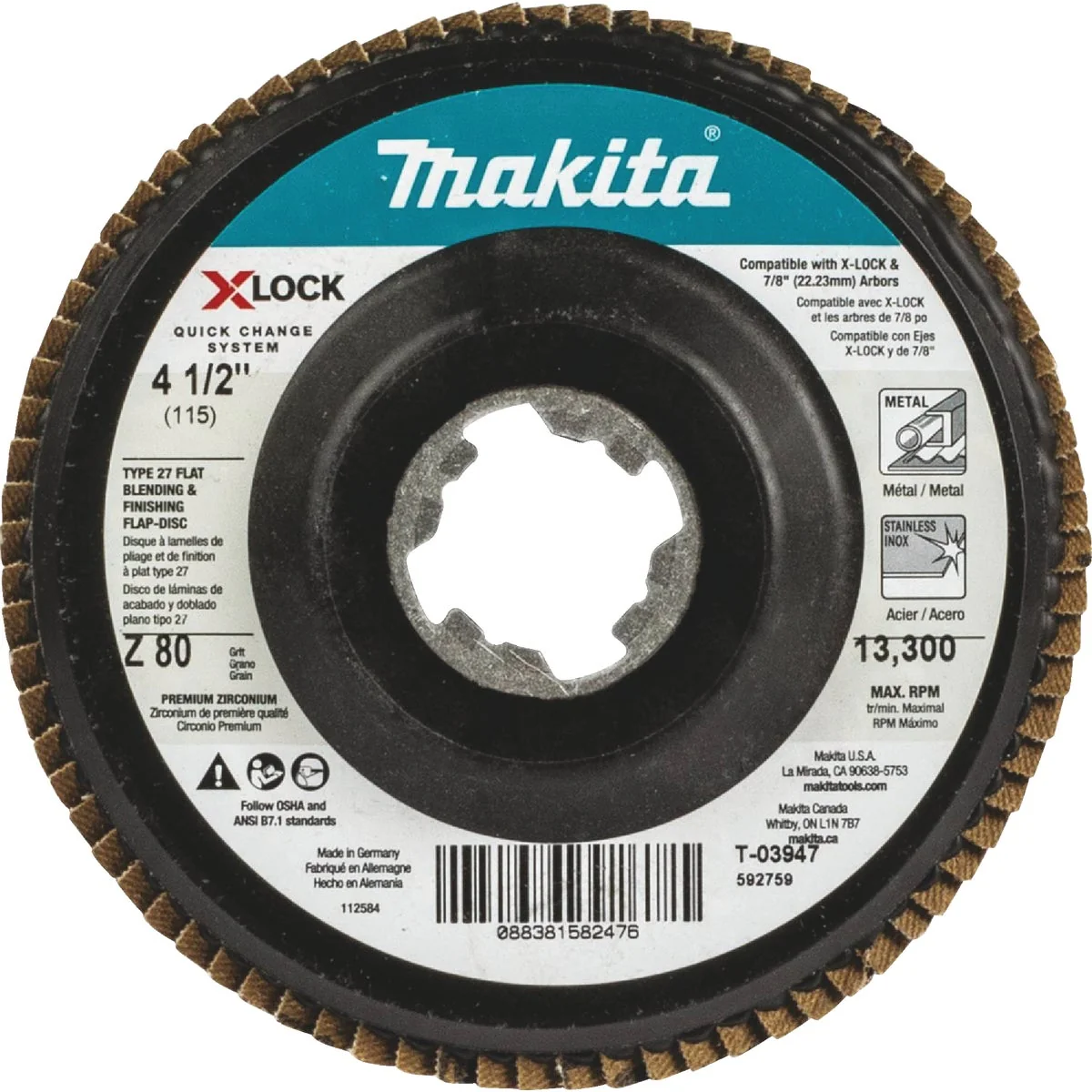 Recyclable Makita X-LOCK 4-1 2 In. x 7 8 In. 80-Grit Type 27 Zirconia Angle Grinder Flap Disc Functional